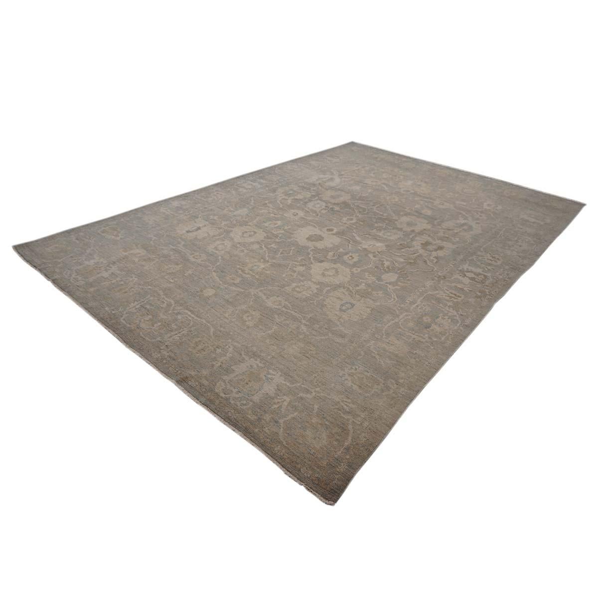 Persische Sultanabad Rugs 10x14 Schieferblau, Elfenbein & Tan Handgefertigter Wollteppich im Zustand „Hervorragend“ im Angebot in Houston, TX