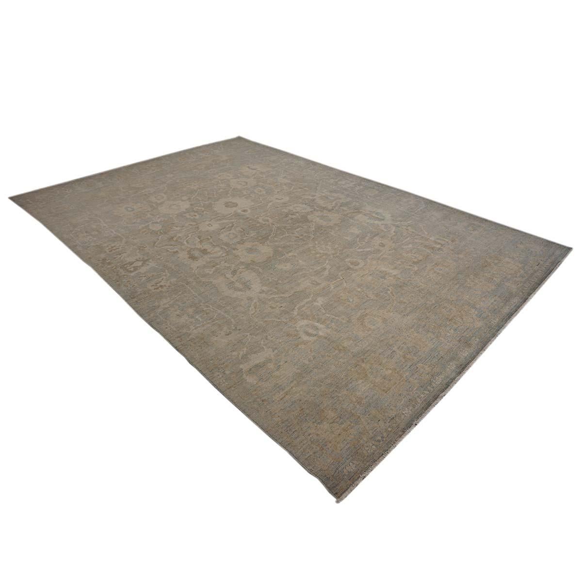 Persische Sultanabad Rugs 10x14 Schieferblau, Elfenbein & Tan Handgefertigter Wollteppich (Wolle) im Angebot