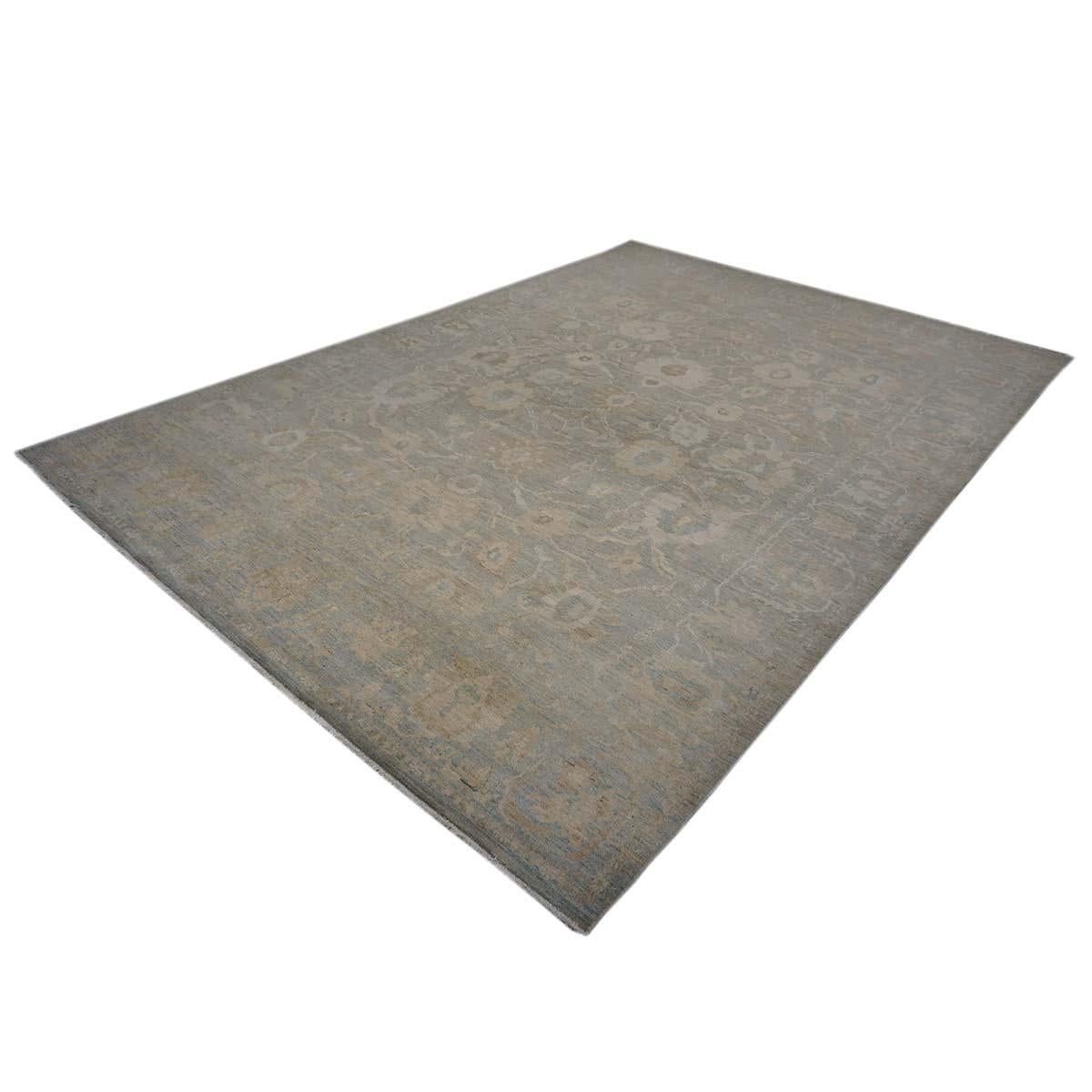 Persische Sultanabad Rugs 10x14 Schieferblau, Elfenbein & Tan Handgefertigter Wollteppich im Angebot 3