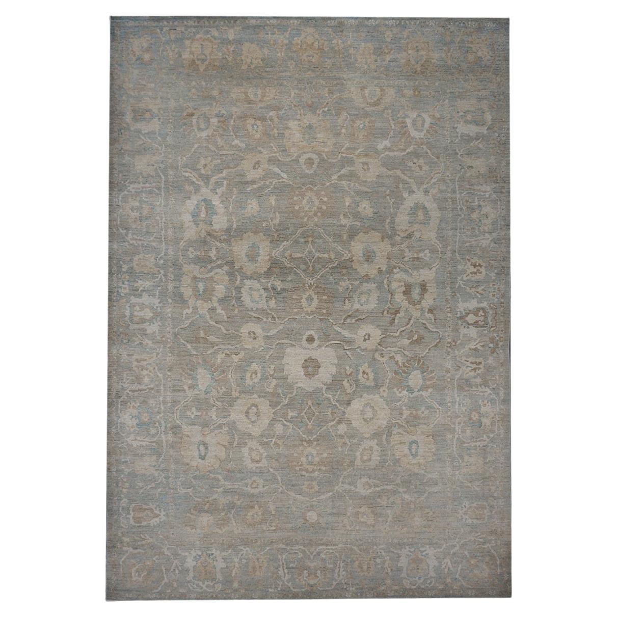 Persian Sultanabad Wool 10x14 Slate Blue, Ivory & Tan Handmade Area Rug