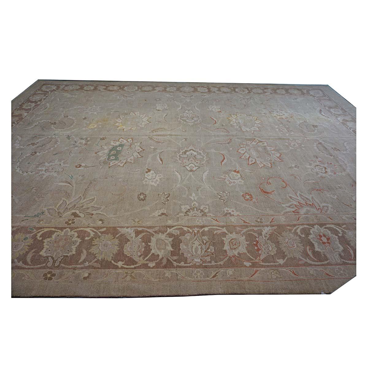 Persischer Sultanabad Rugs Wollteppich 13 x 18 Elfenbein, Orange, Taupe & Grün Handgefertigter Vorleger (Handgeknüpft) im Angebot