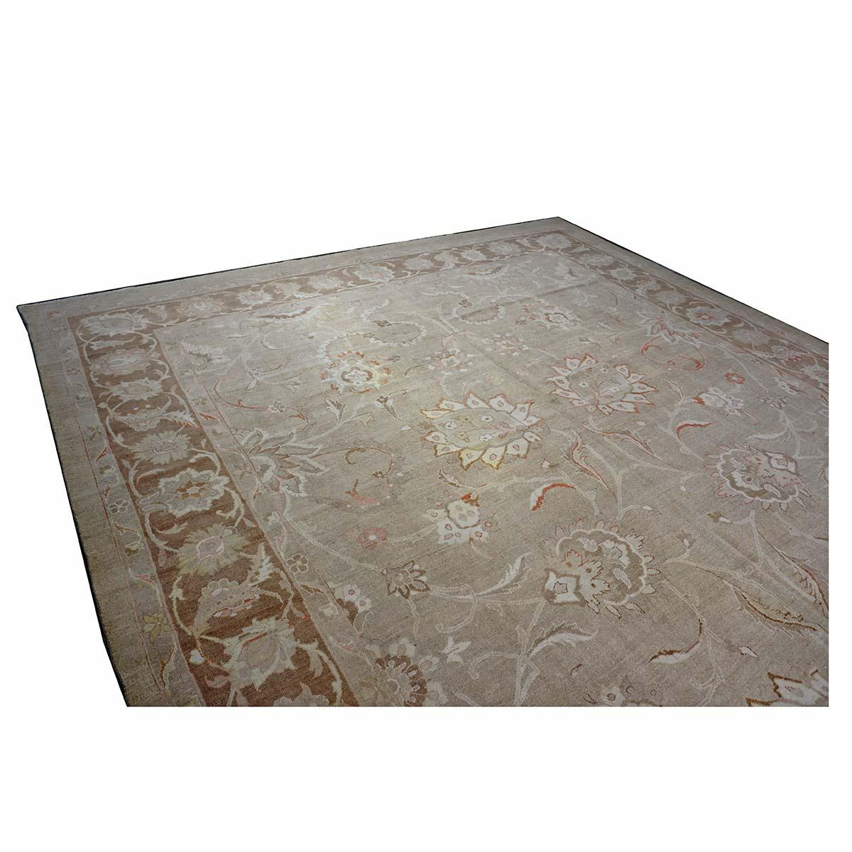 Persischer Sultanabad Rugs Wollteppich 13 x 18 Elfenbein, Orange, Taupe & Grün Handgefertigter Vorleger (Wolle) im Angebot