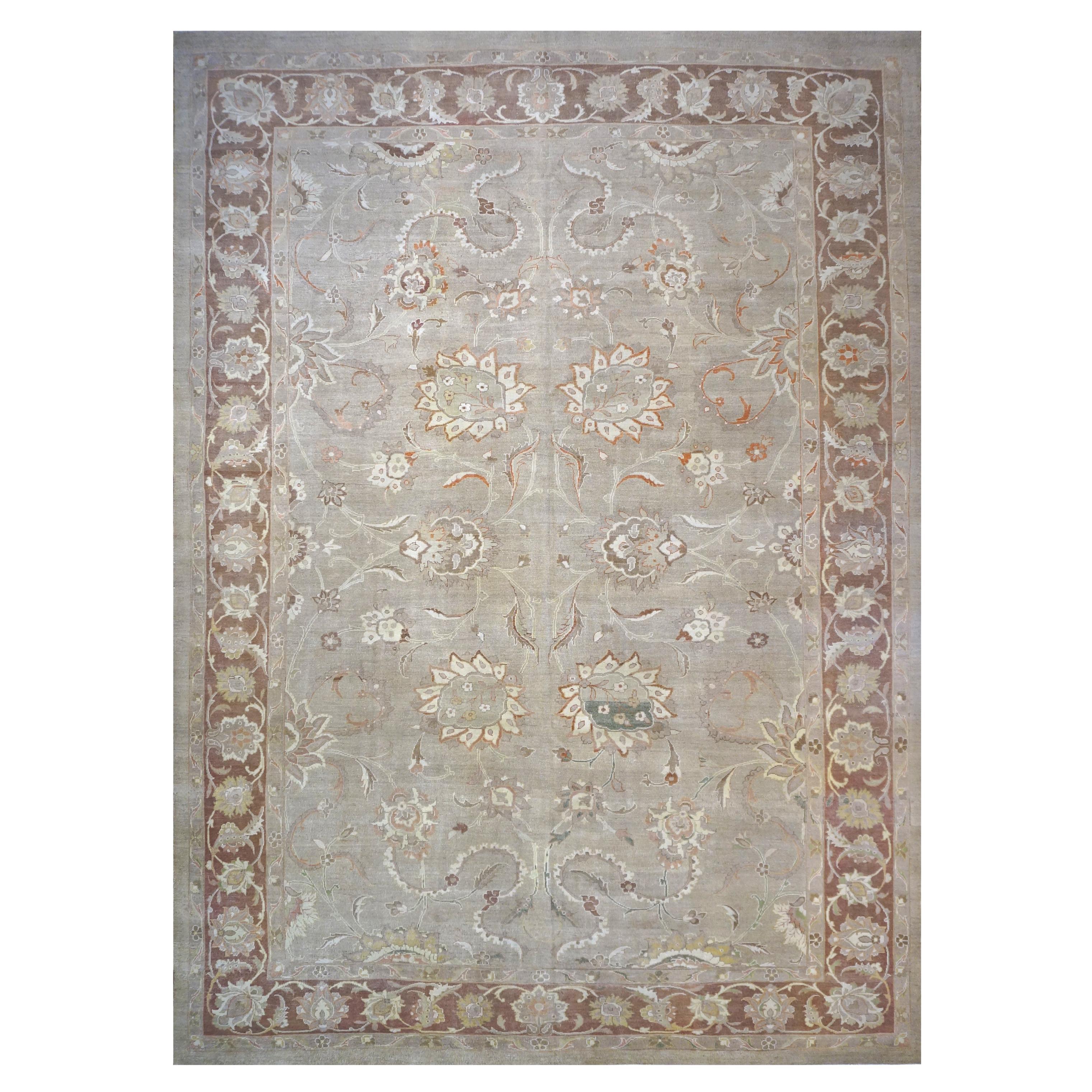 Persischer Sultanabad Rugs Wollteppich 13 x 18 Elfenbein, Orange, Taupe & Grün Handgefertigter Vorleger im Angebot