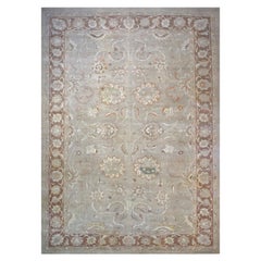 Tapis persan Sultanabad Rugs en laine 13 x 18 Ivoire, orange, taupe et vert fait à la main
