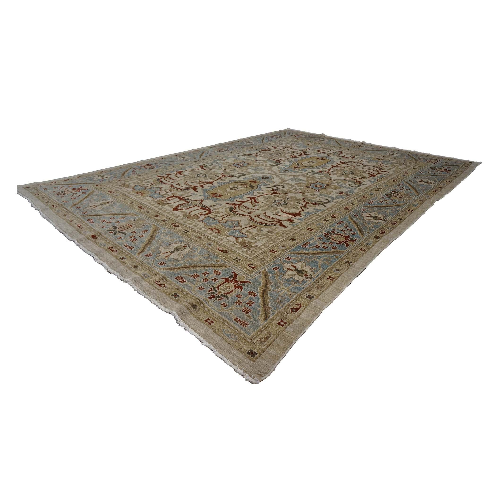 Persische Sultanabad Rugs 8 x 10 Wolle Elfenbein, Blau, Rot & Tan Handgefertigter Teppich (Handgeknüpft) im Angebot
