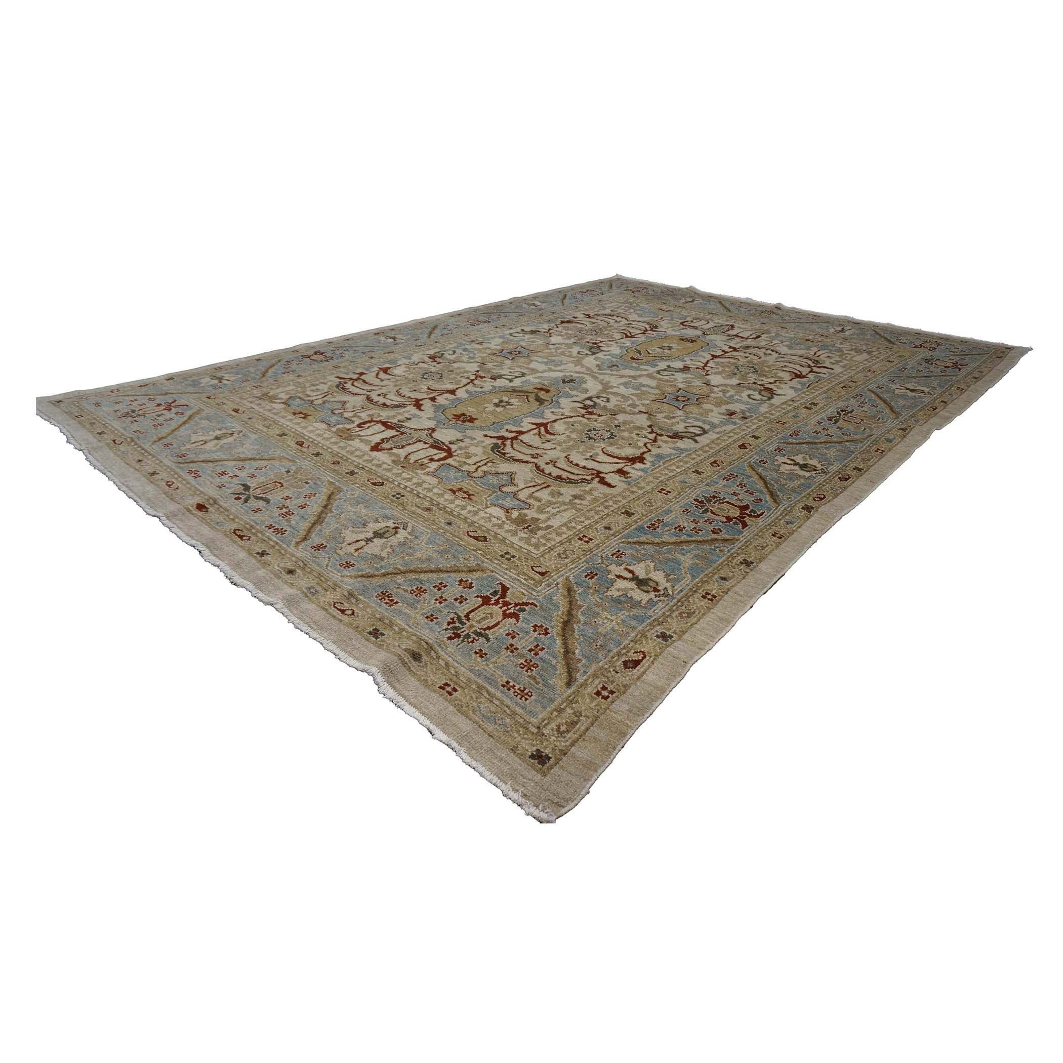 Persische Sultanabad Rugs 8 x 10 Wolle Elfenbein, Blau, Rot & Tan Handgefertigter Teppich (Handgeknüpft) im Angebot