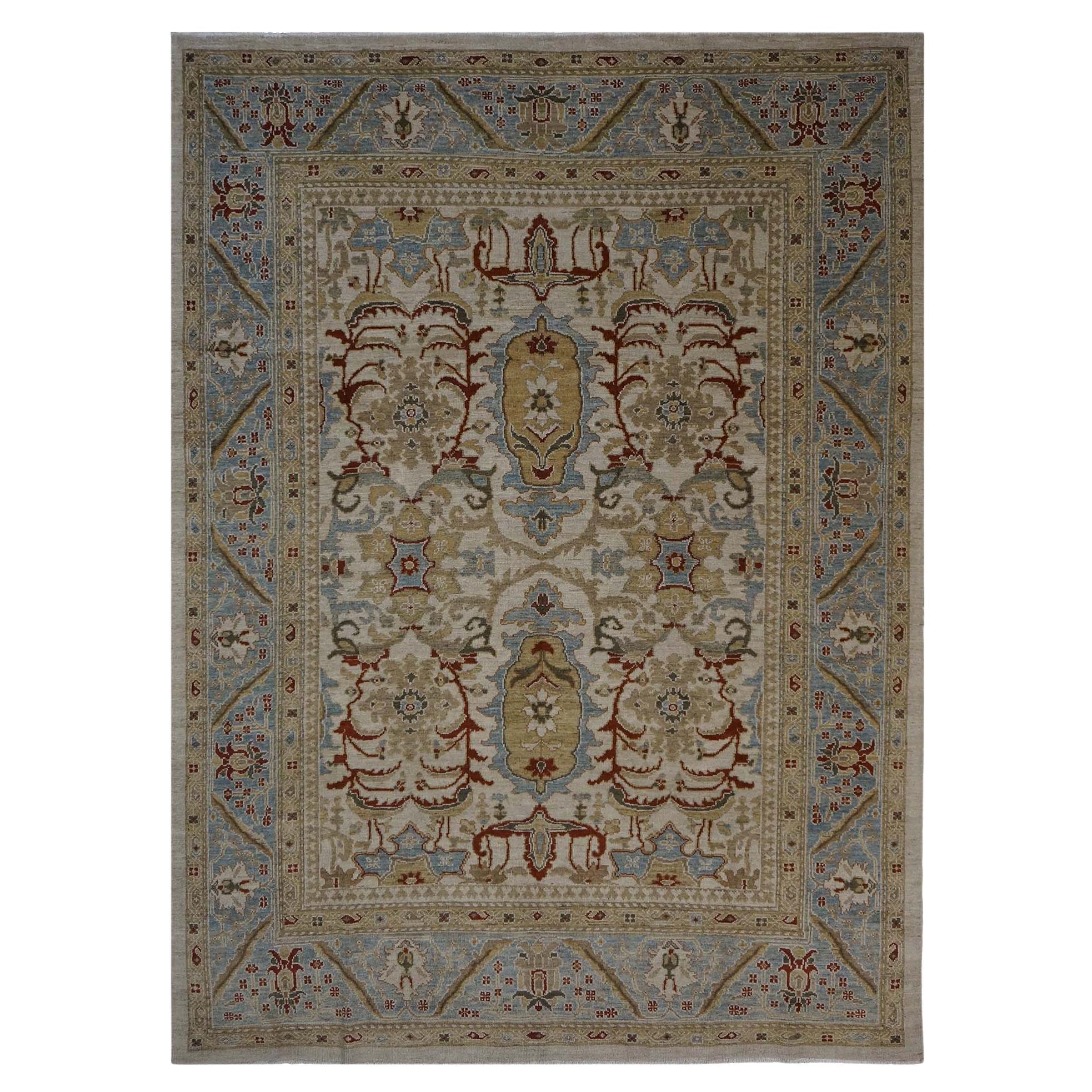 Persische Sultanabad Rugs 8 x 10 Wolle Elfenbein, Blau, Rot & Tan Handgefertigter Teppich im Angebot