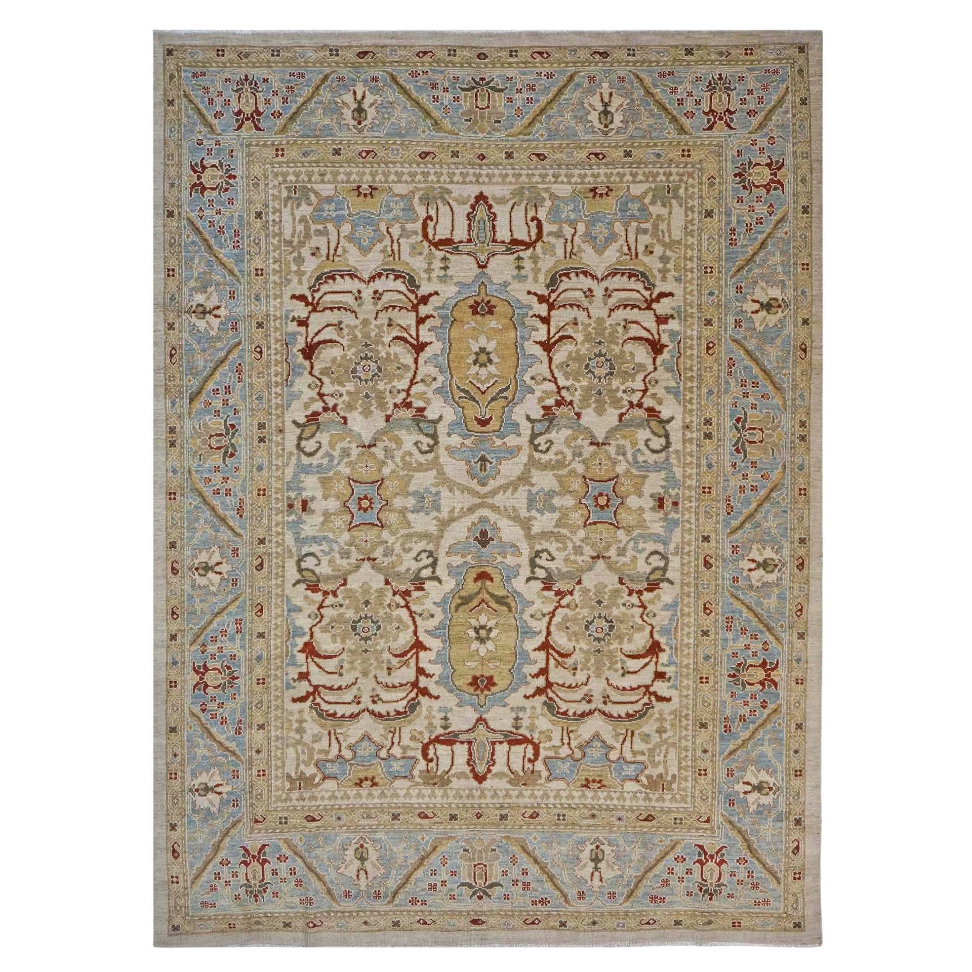 Persische Sultanabad Rugs 8 x 10 Wolle Elfenbein, Blau, Rot 
Tan Handgefertigter Teppich im Angebot