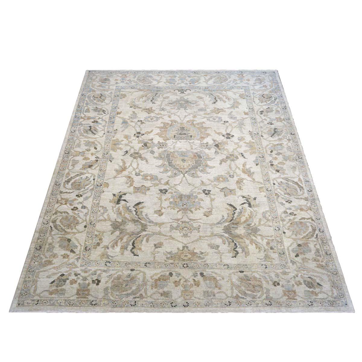 Persian Sultanabad Wool 9x11 Ivory, Grey & Light Blue Handmade Area Rug (Persisch) im Angebot