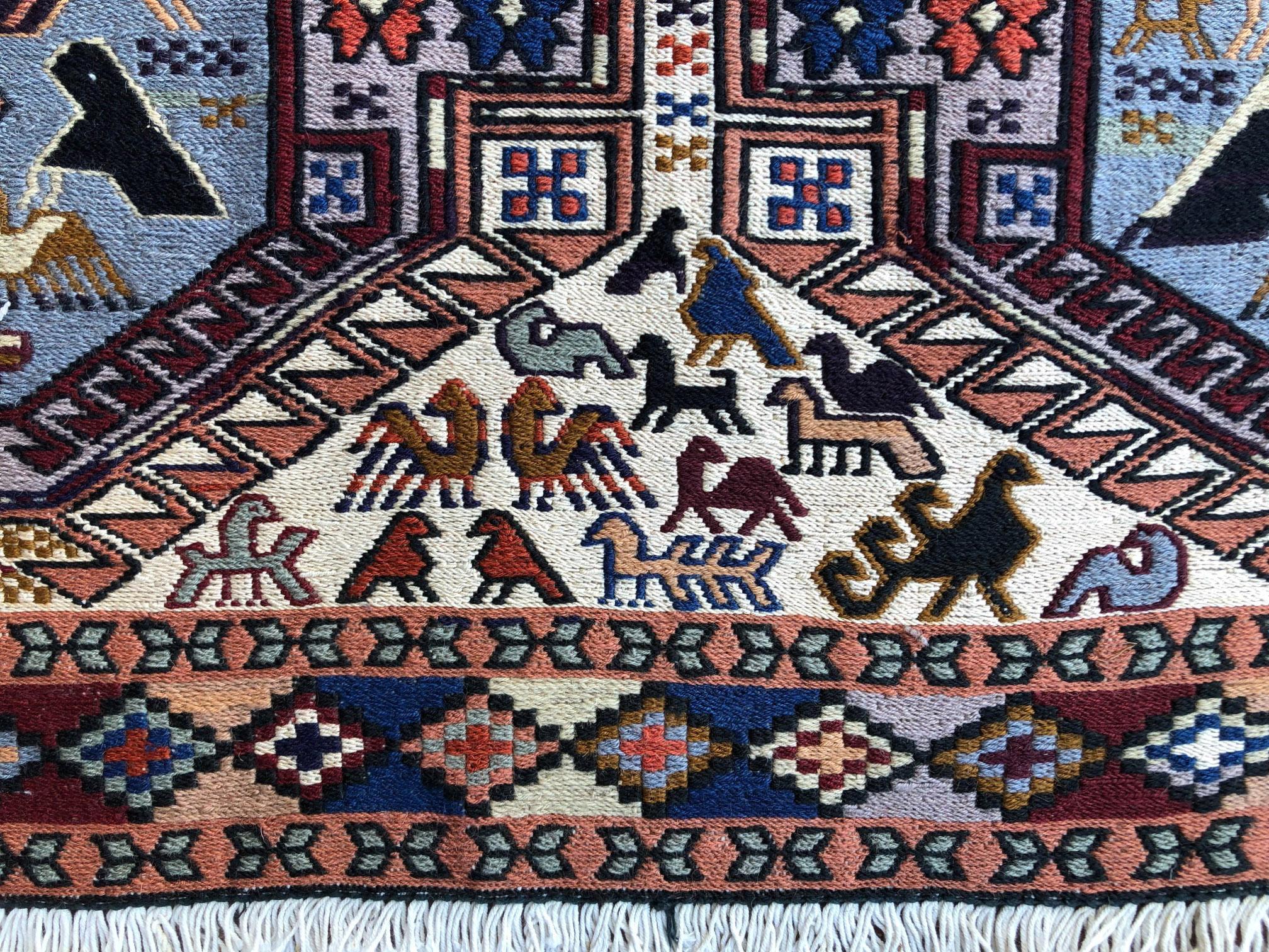 Persian Sumak Multi-Color Tribal Animal Motif Kilim Rug For Sale 3