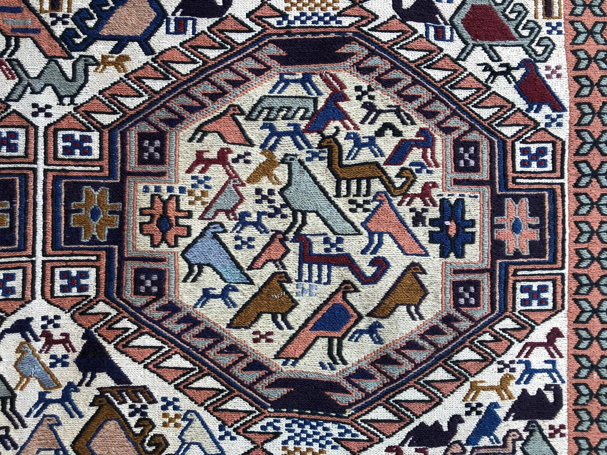 Persian Sumak Multi-Color Tribal Animal Motif Kilim Rug In New Condition For Sale In San Diego, CA