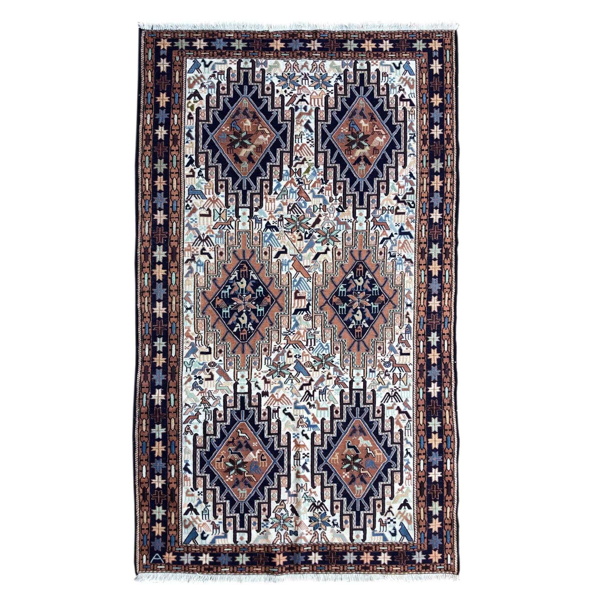 Persian Sumak Multi-Color Tribal Animal Motif Kilim Rug For Sale