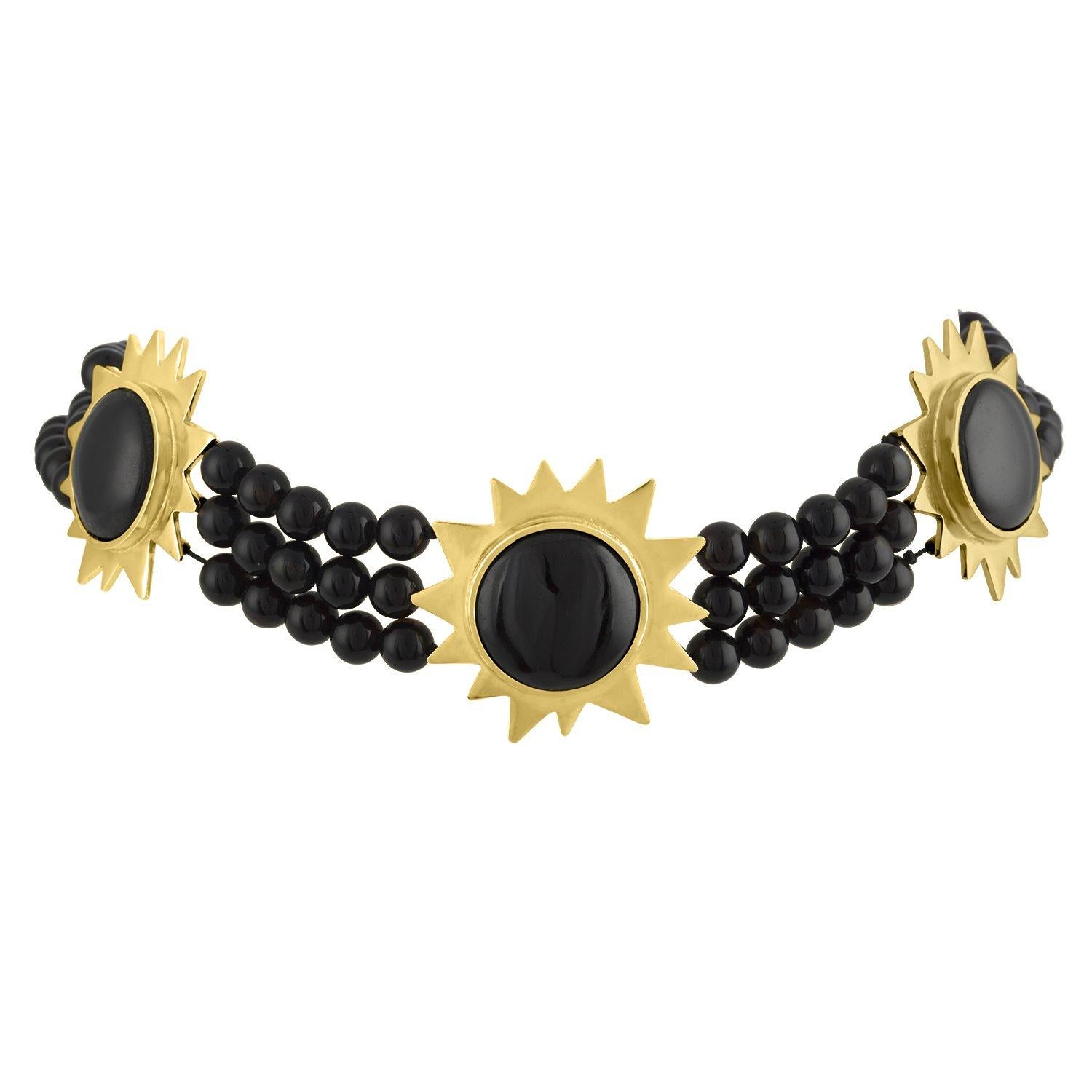 Persian Sun Statement Choker Necklace with Black Tourmaline For Sale