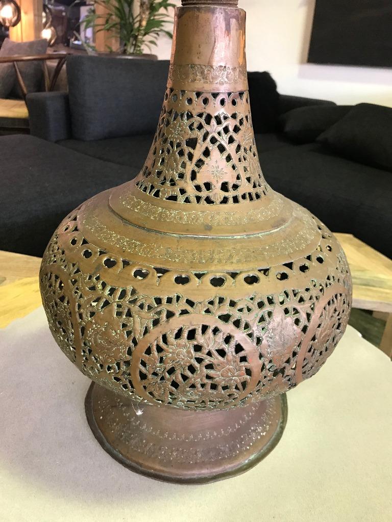 Persian Syrian Middle Eastern Islamic Moorish Tall Floor or Table Brass Lamp For Sale at 1stDibs
