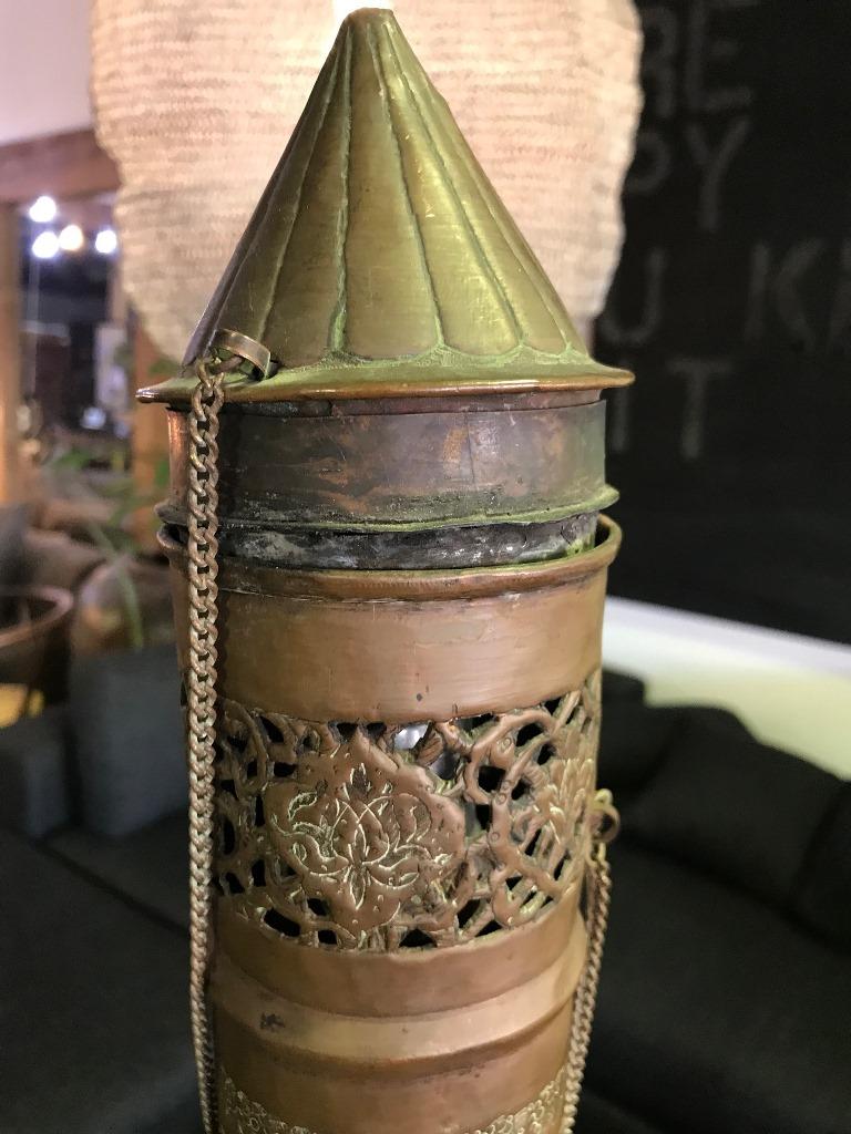 Persian Syrian Middle Eastern Islamic Moorish Tall Floor or Table Brass Lamp For Sale at 1stDibs