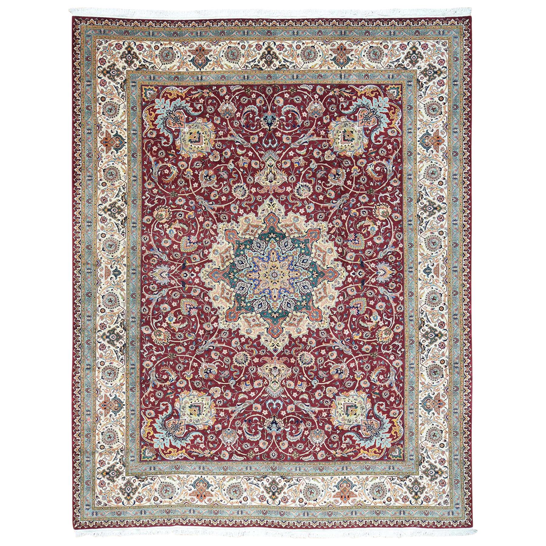Persian Tabriz 400 Kpsi Mansion Size Wool and Silk Hand Knotted Rug at