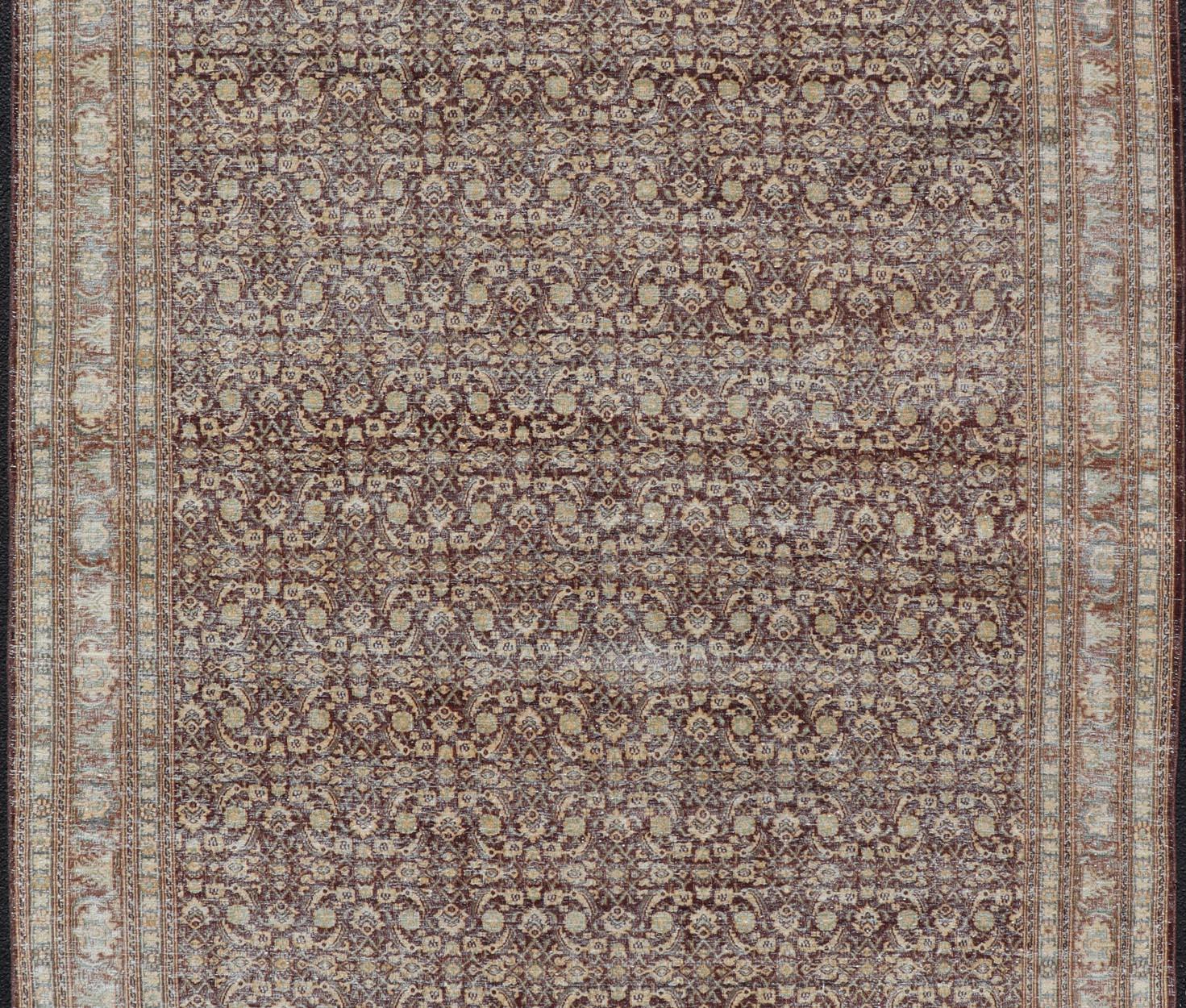 Persian Tabriz Antique Rug in Herati Design With Dark Arginine 6'4