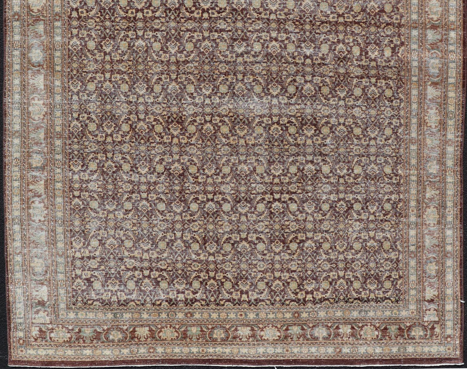Persian Tabriz Antique Rug in Herati Design With Dark Arginine 6'4
