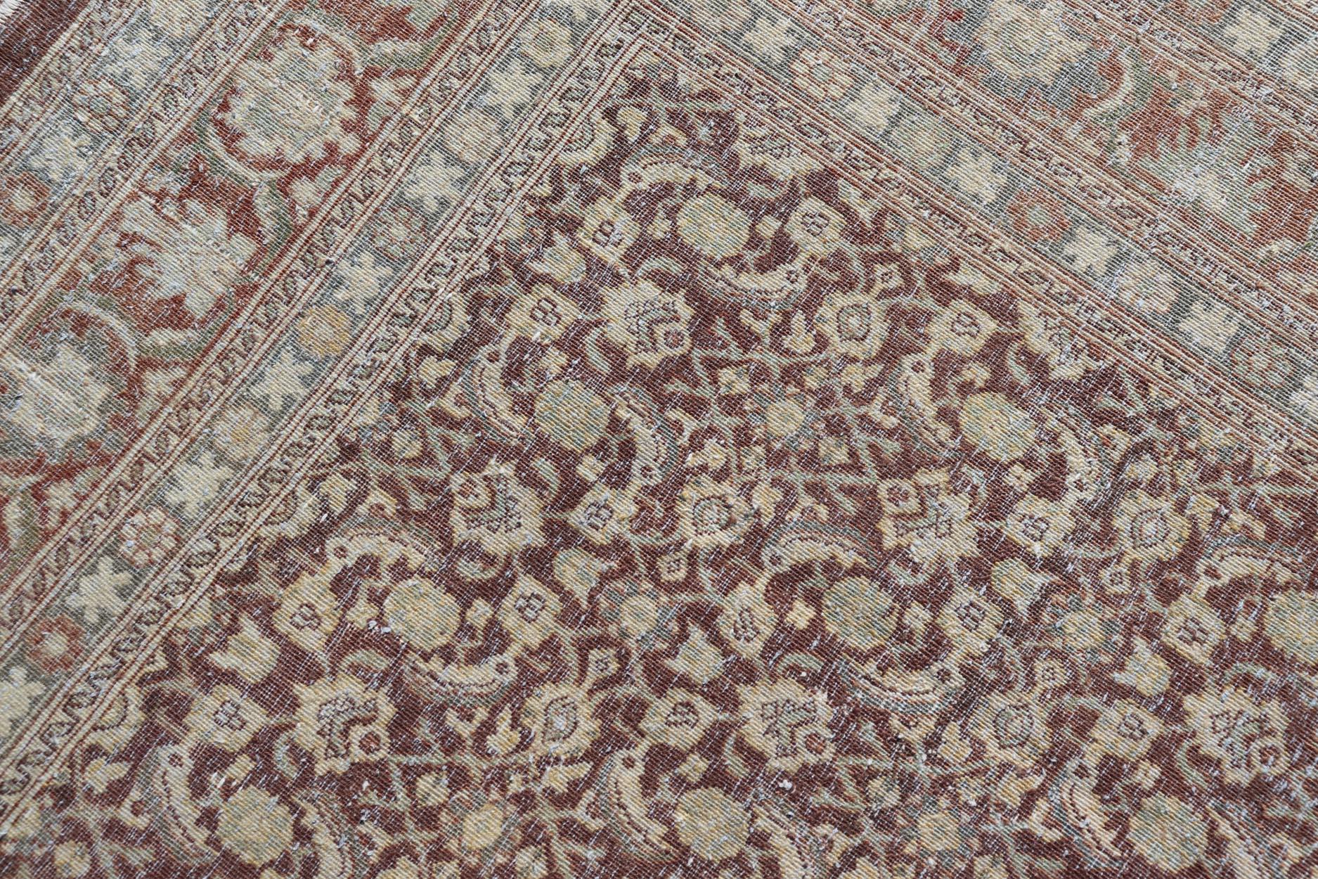Persian Tabriz Antique Rug in Herati Design With Dark Arginine 6'4