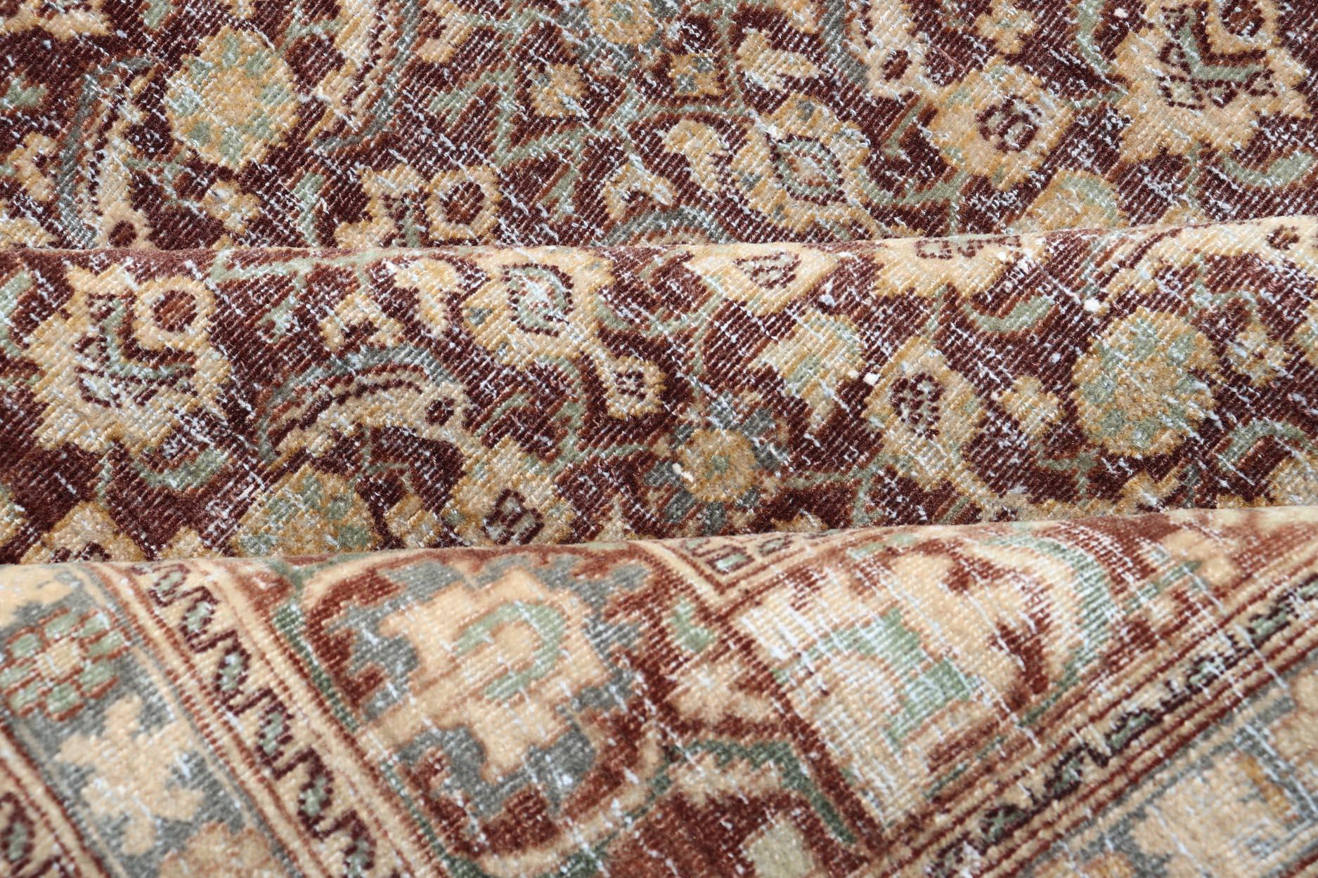 Persian Tabriz Antique Rug in Herati Design With Dark Arginine 6'4