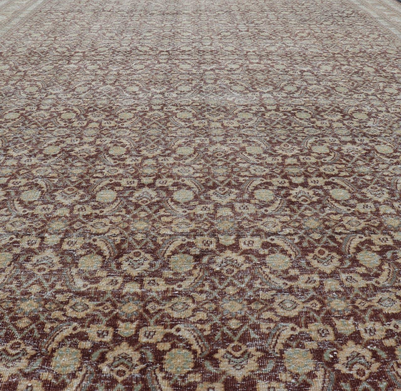Hand-Knotted Persian Tabriz Antique Rug in Herati Design With Dark Arginine 6'4