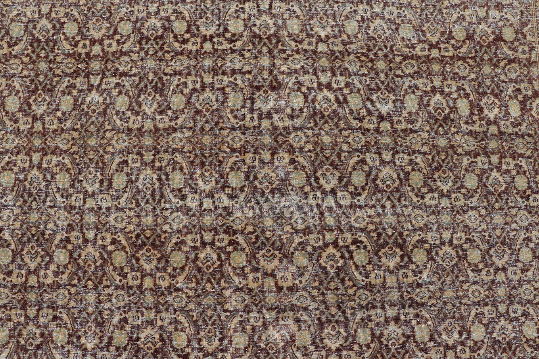 Persian Tabriz Antique Rug in Herati Design With Dark Arginine 6'4