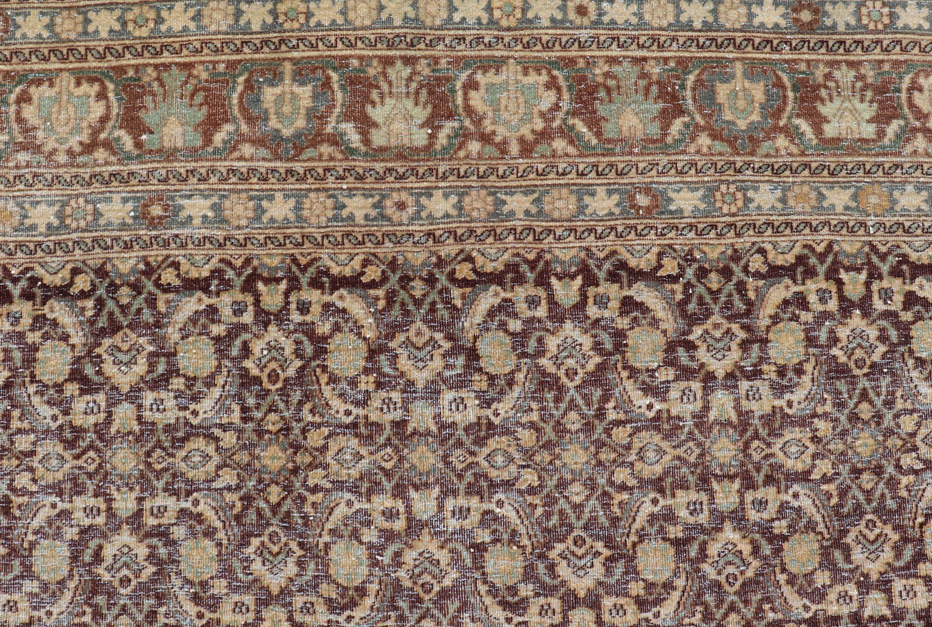 20th Century Persian Tabriz Antique Rug in Herati Design With Dark Arginine 6'4