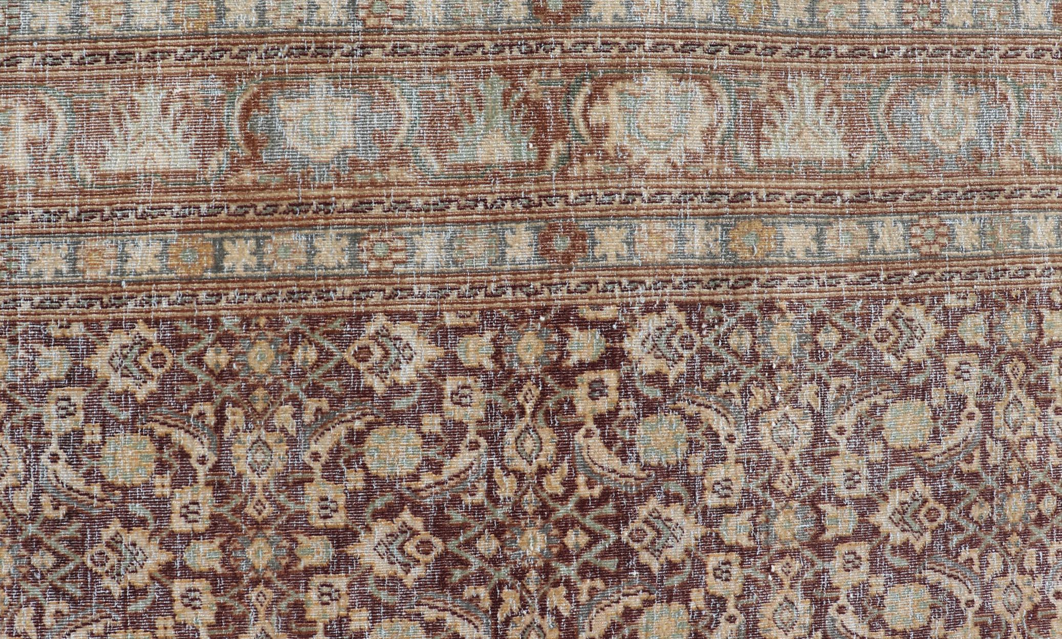 Wool Persian Tabriz Antique Rug in Herati Design With Dark Arginine 6'4