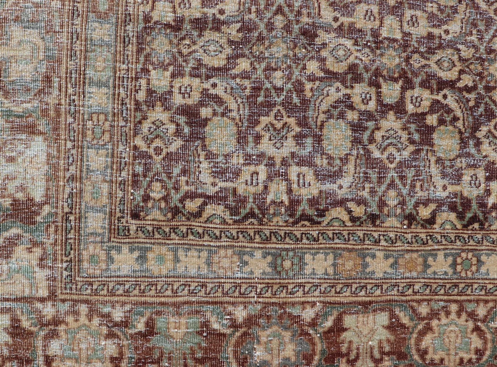 Persian Tabriz Antique Rug in Herati Design With Dark Arginine 6'4