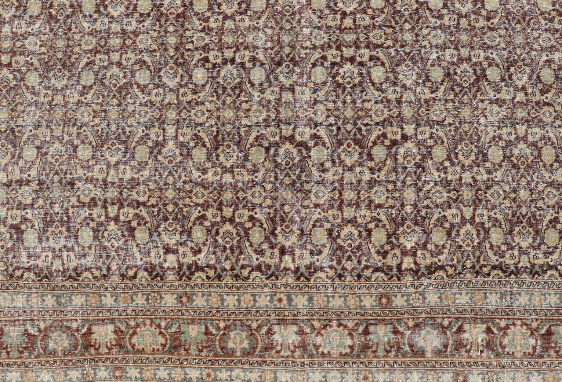 Persian Tabriz Antique Rug in Herati Design With Dark Arginine 6'4