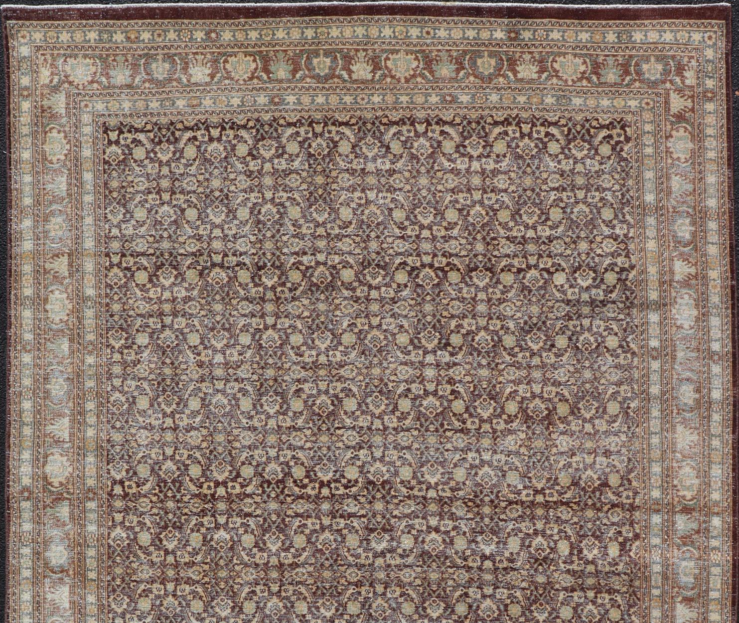 Persian Tabriz Antique Rug in Herati Design With Dark Arginine 6'4
