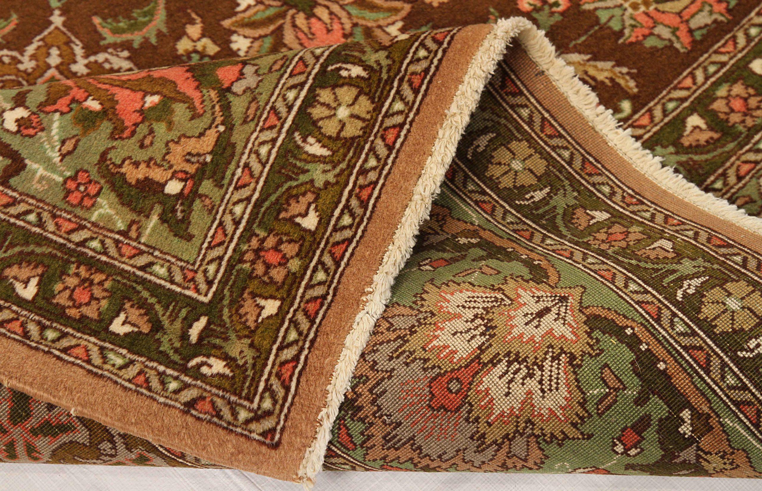 20ième siècle Tapis persan Tabriz - Soie Marron Rose Jaune 10644 en vente