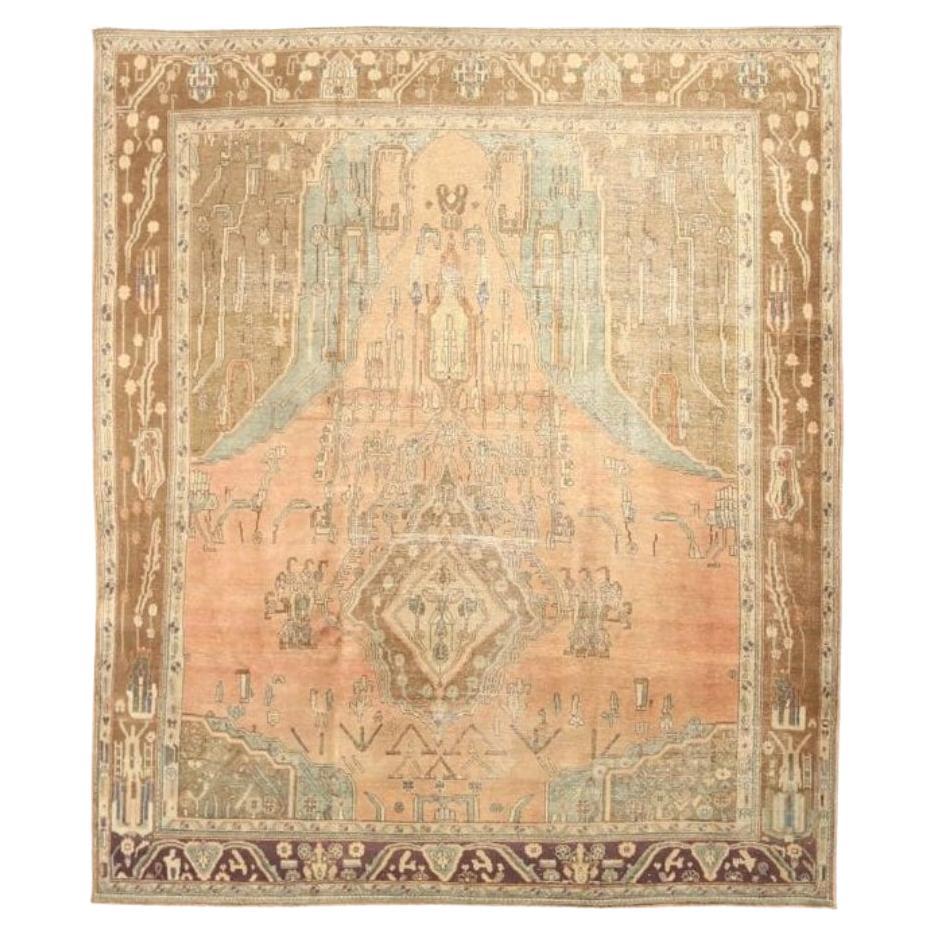 Persische Täbris Teppiche - Wolle Blau Braun Rosa Design - 91573