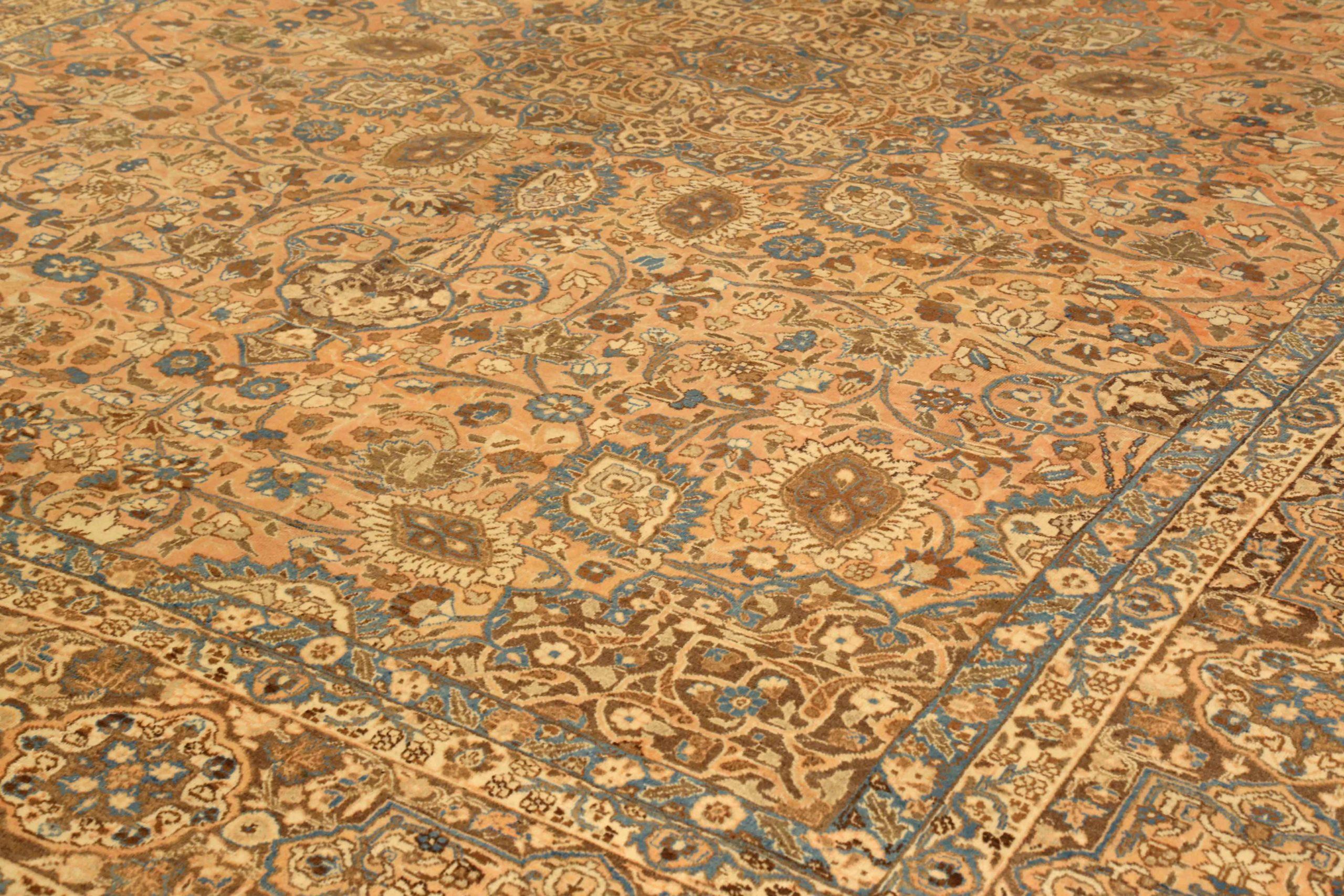 Asiatico Tappeti persiani Tabriz Circa 1880 - Lana Blu Avorio Rosa Design - 75432 in vendita