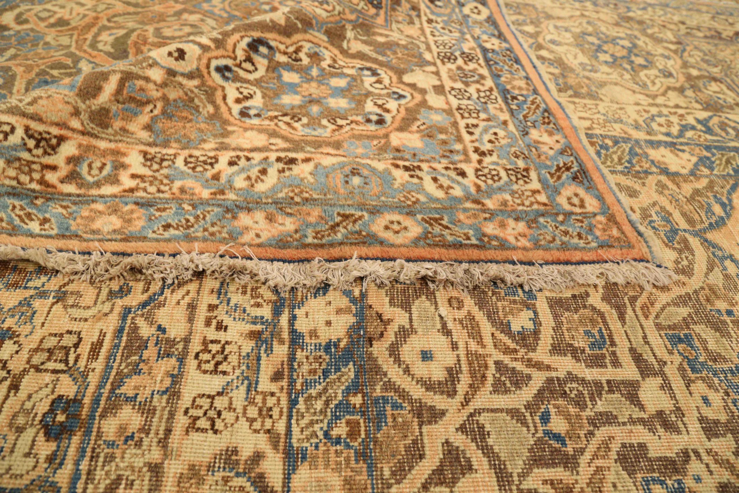Tappeti persiani Tabriz Circa 1880 - Lana Blu Avorio Rosa Design - 75432 In condizioni ottime in vendita a Dallas, TX