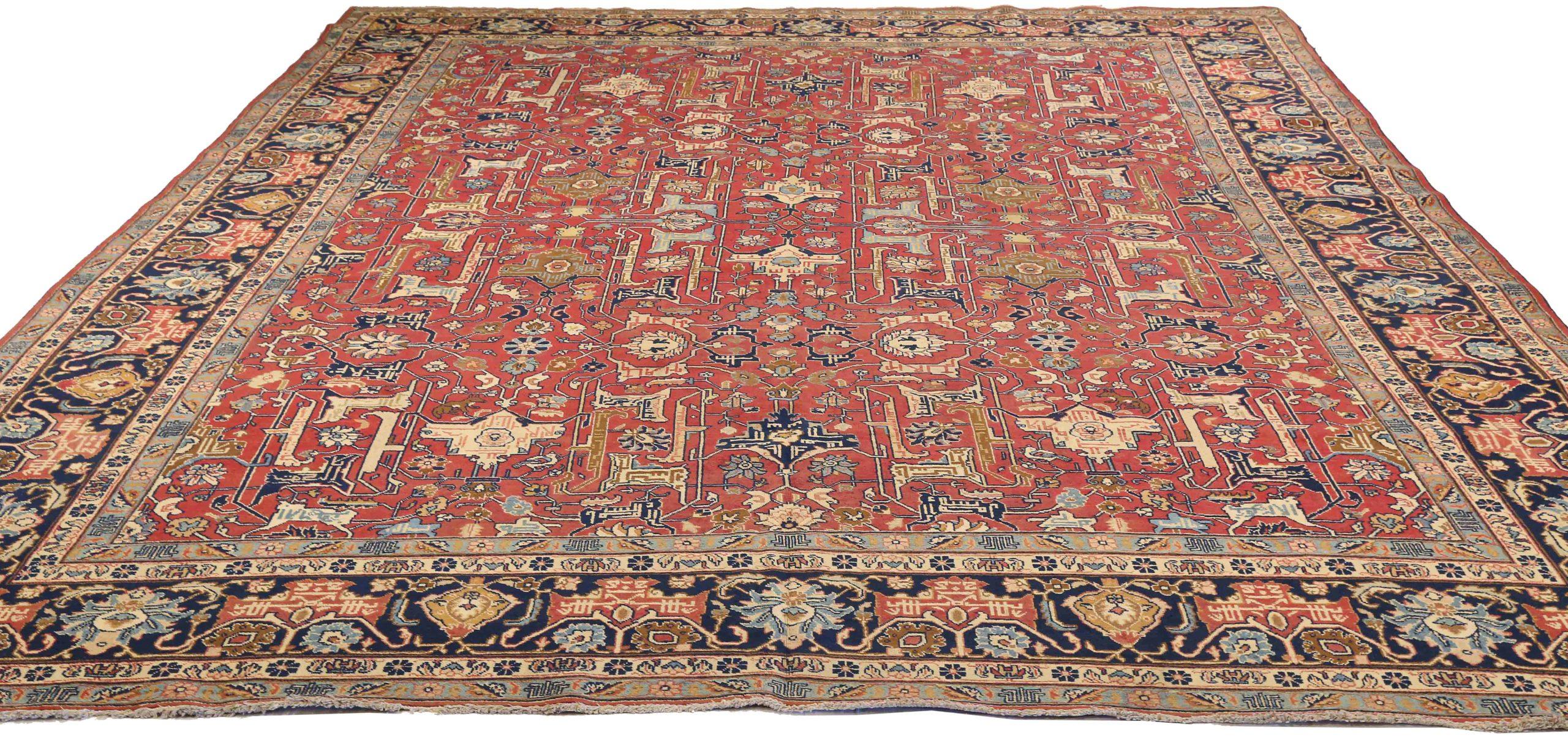 Scopri l'eleganza del Tabriz persiano con i tappeti d'area CIRCA del 1880. Progettato con lana e blu-avorio-rosso, questo design esclusivo è perfetto per valorizzare il tuo spazio.