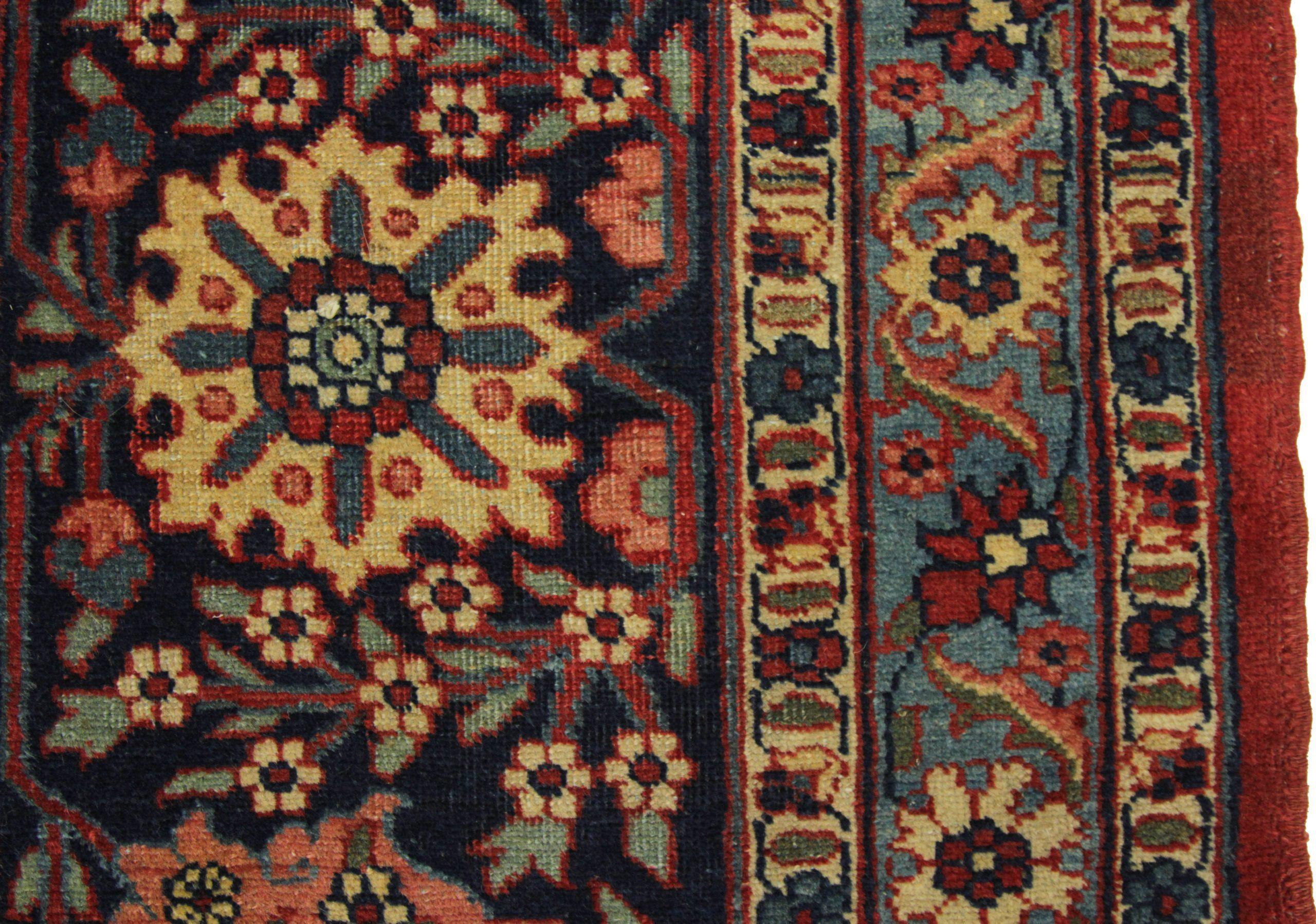 Tappeti persiani Tabriz Circa 1880 - Lana Blu Navy Blu Rosso Giallo 73061 In condizioni ottime in vendita a Dallas, TX