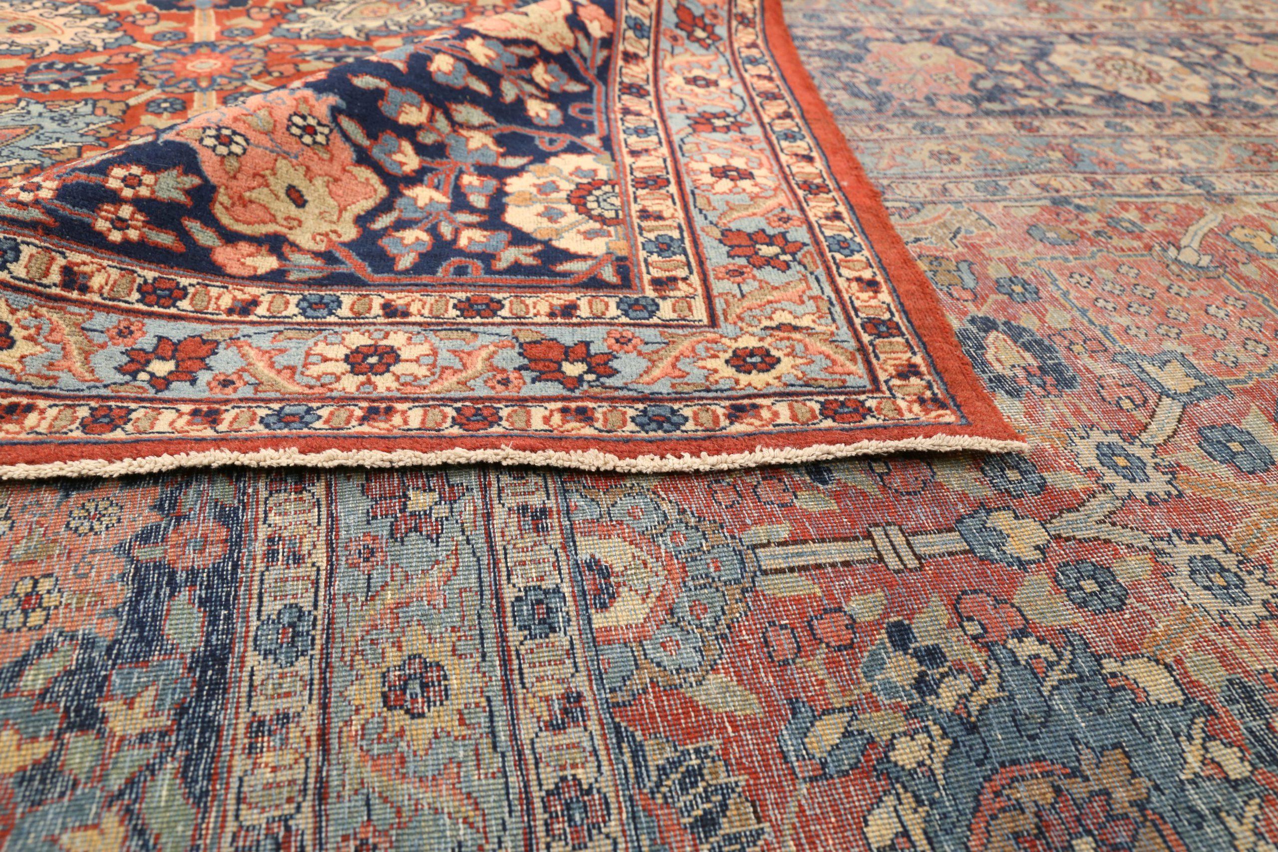 XX secolo Tappeti persiani Tabriz Circa 1880 - Lana Blu Navy Blu Rosso Giallo 73061 in vendita