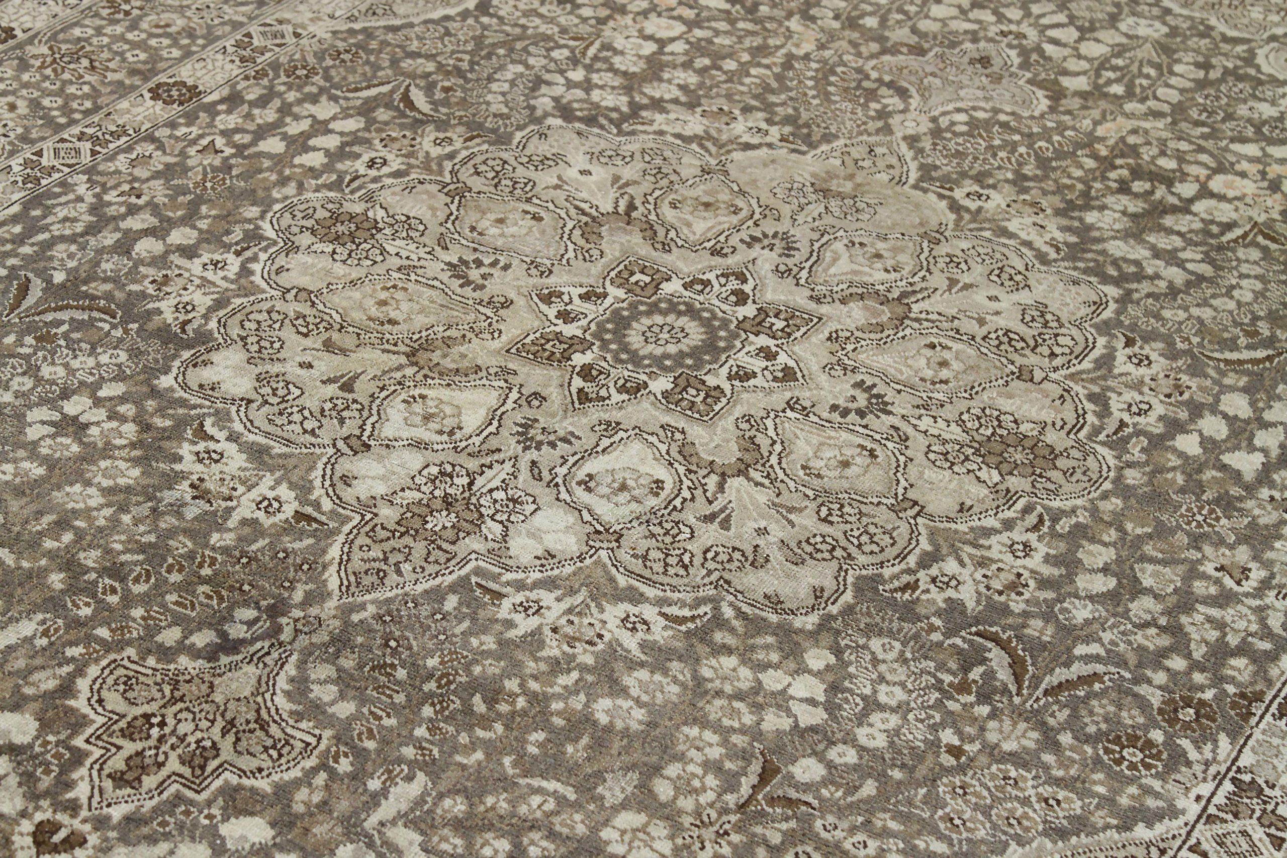 Asiatico Tappeti persiani Tabriz - Disegno in lana marrone avorio - 89699 in vendita