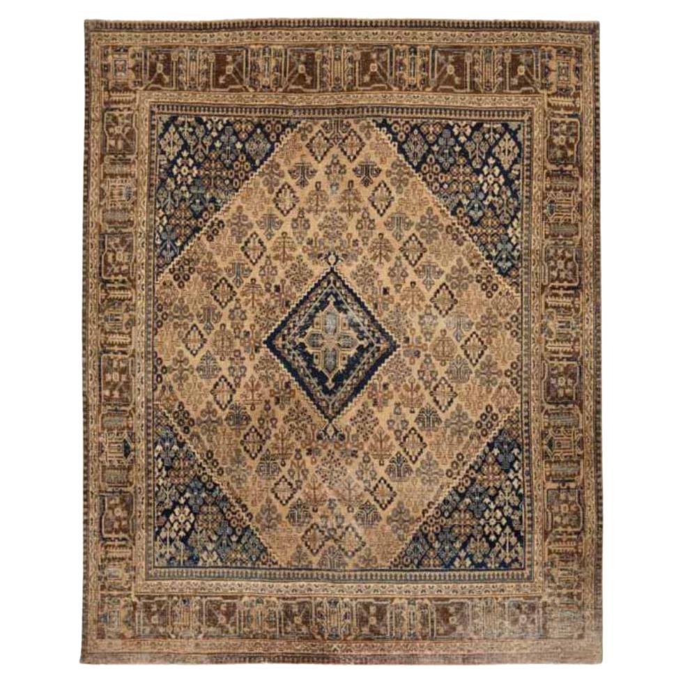 Persische Täbris Teppiche - Wolle Braun Elfenbein Marineblau Design - 91762