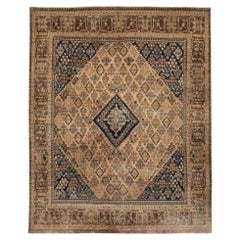Persische Täbris Teppiche - Wolle Braun Elfenbein Marineblau Design - 91762