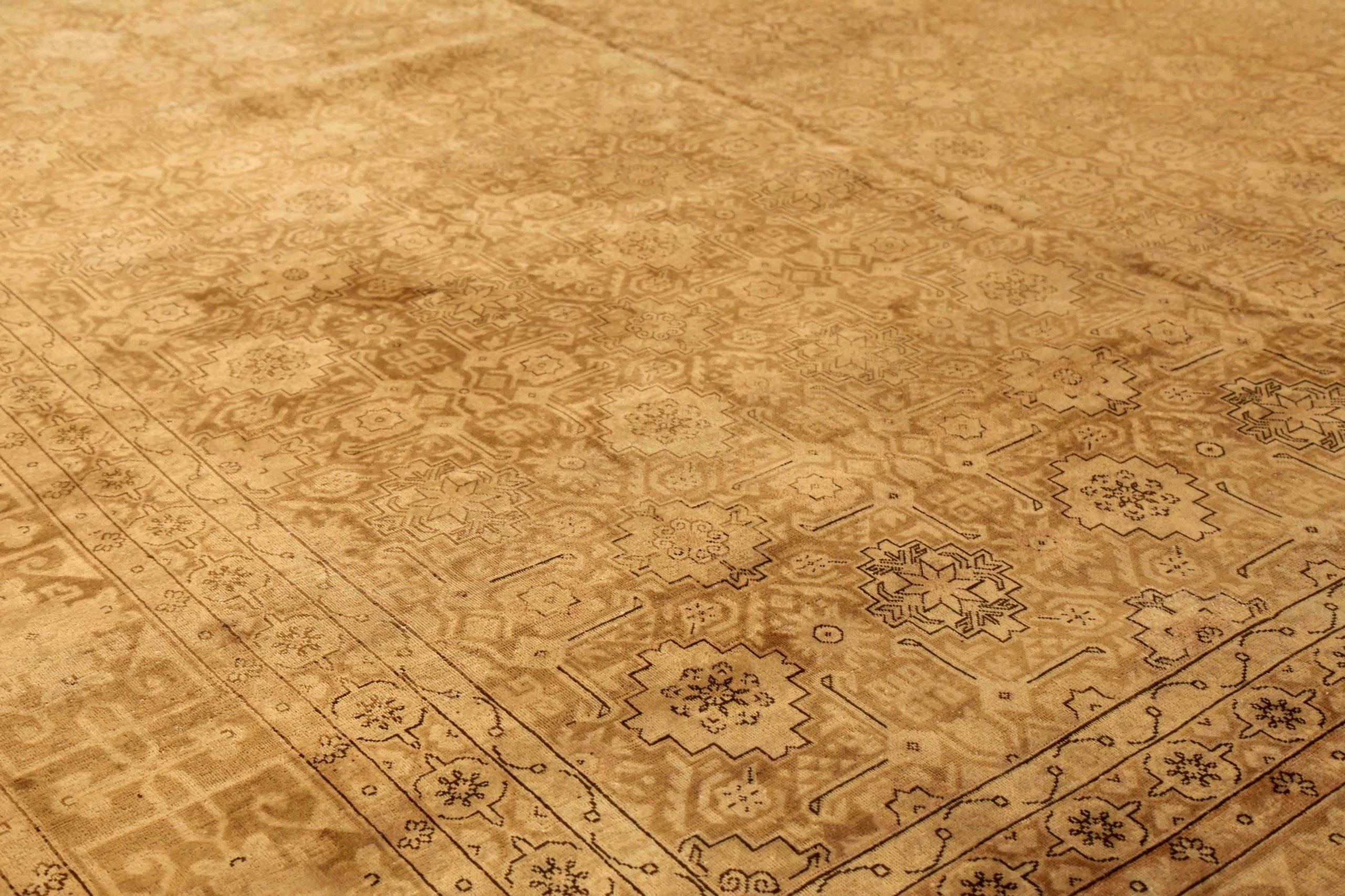 Asian Persian Tabriz Area Rugs - Wool Brown Yellow Design - 75295 For Sale