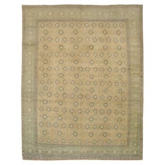 Vintage Persian Tabriz Area Rugs - Wool Green Ivory Design - 91754