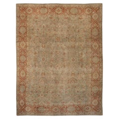 Vintage Persian Tabriz Area Rugs - Wool Green Ivory Red Design - 91755