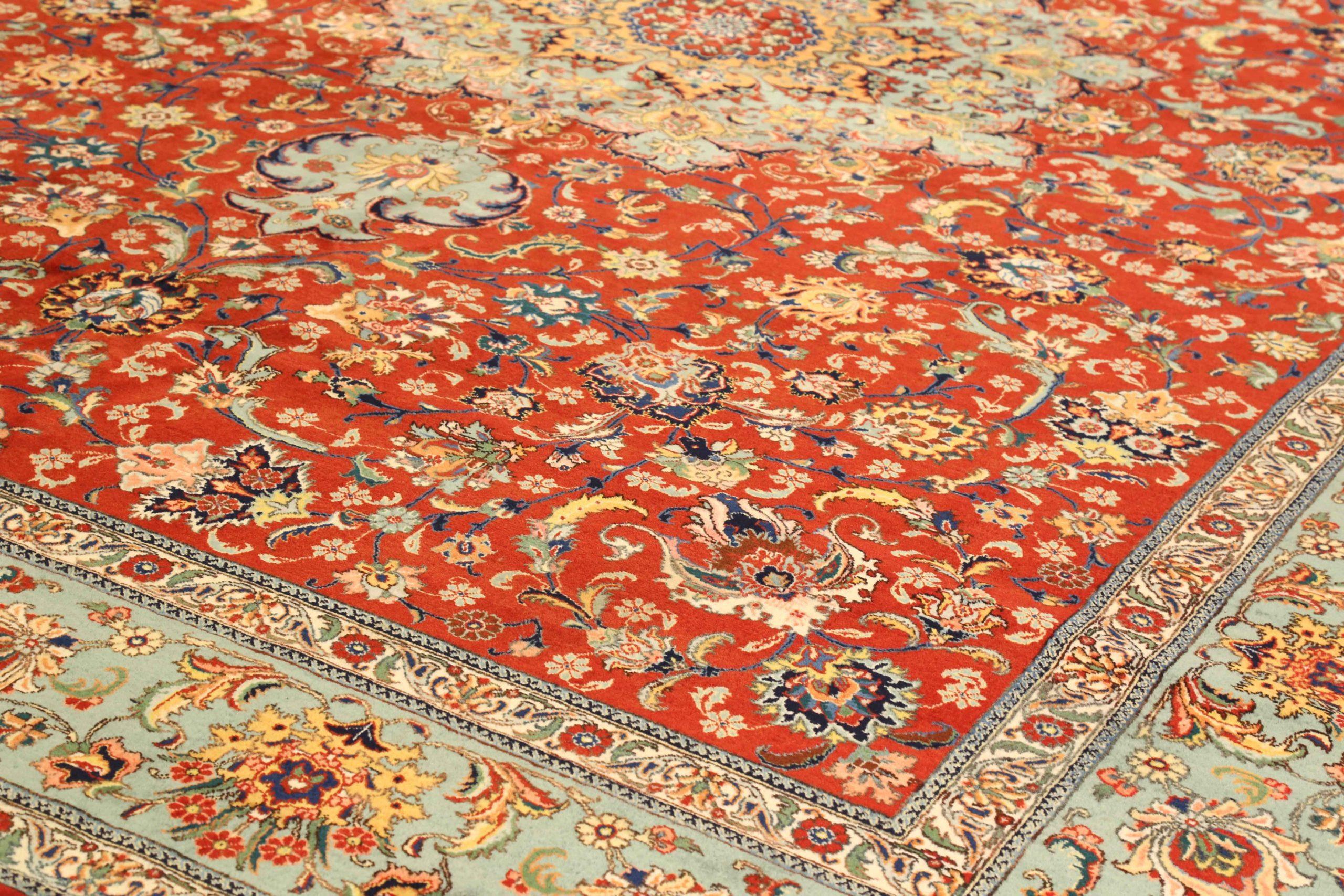Asiatico Tappeti persiani Tabriz - Lana Verde Rosso Giallo 73918 in vendita