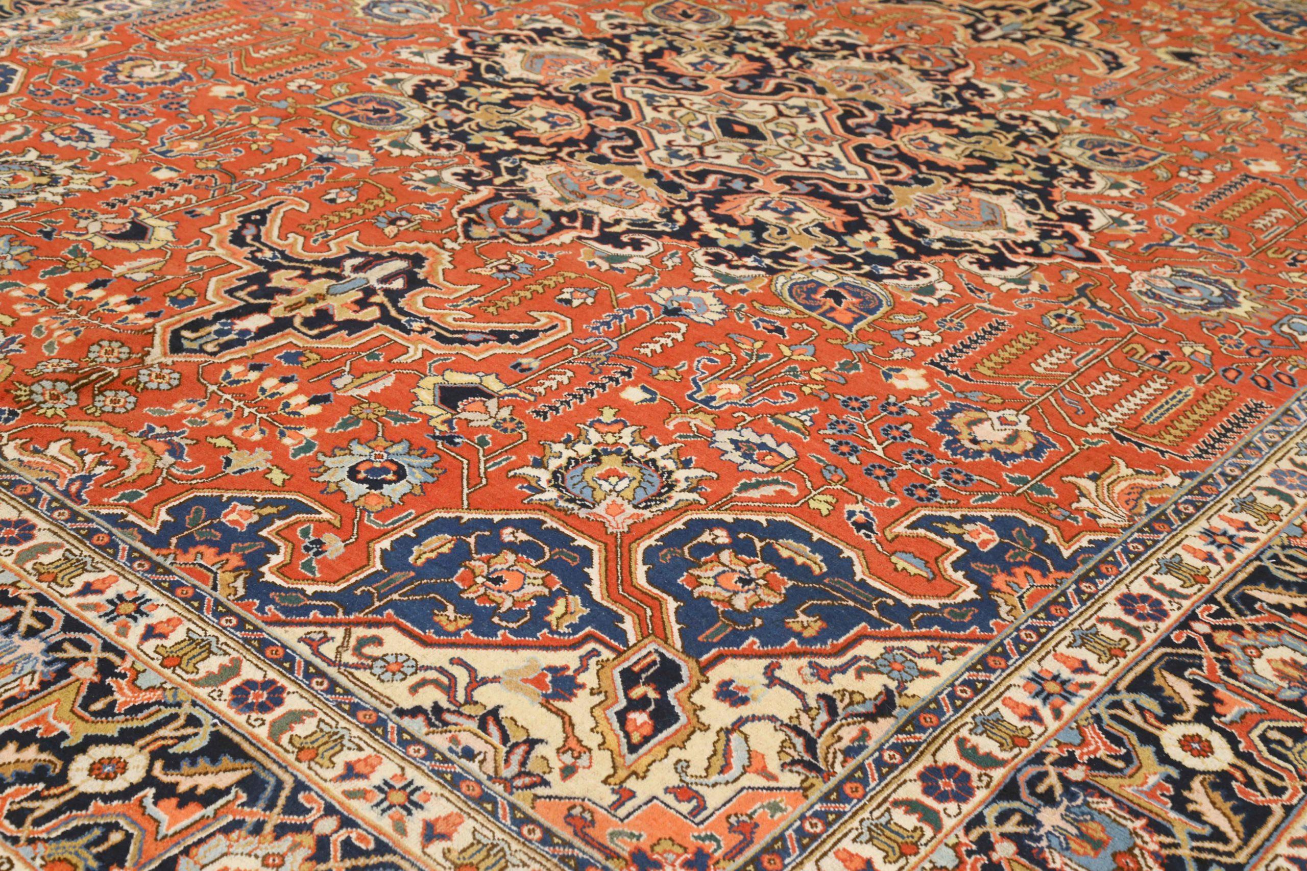 Asiatico Tappeti persiani Tabriz - Lana Avorio Blu Navy Rosso 73308 in vendita