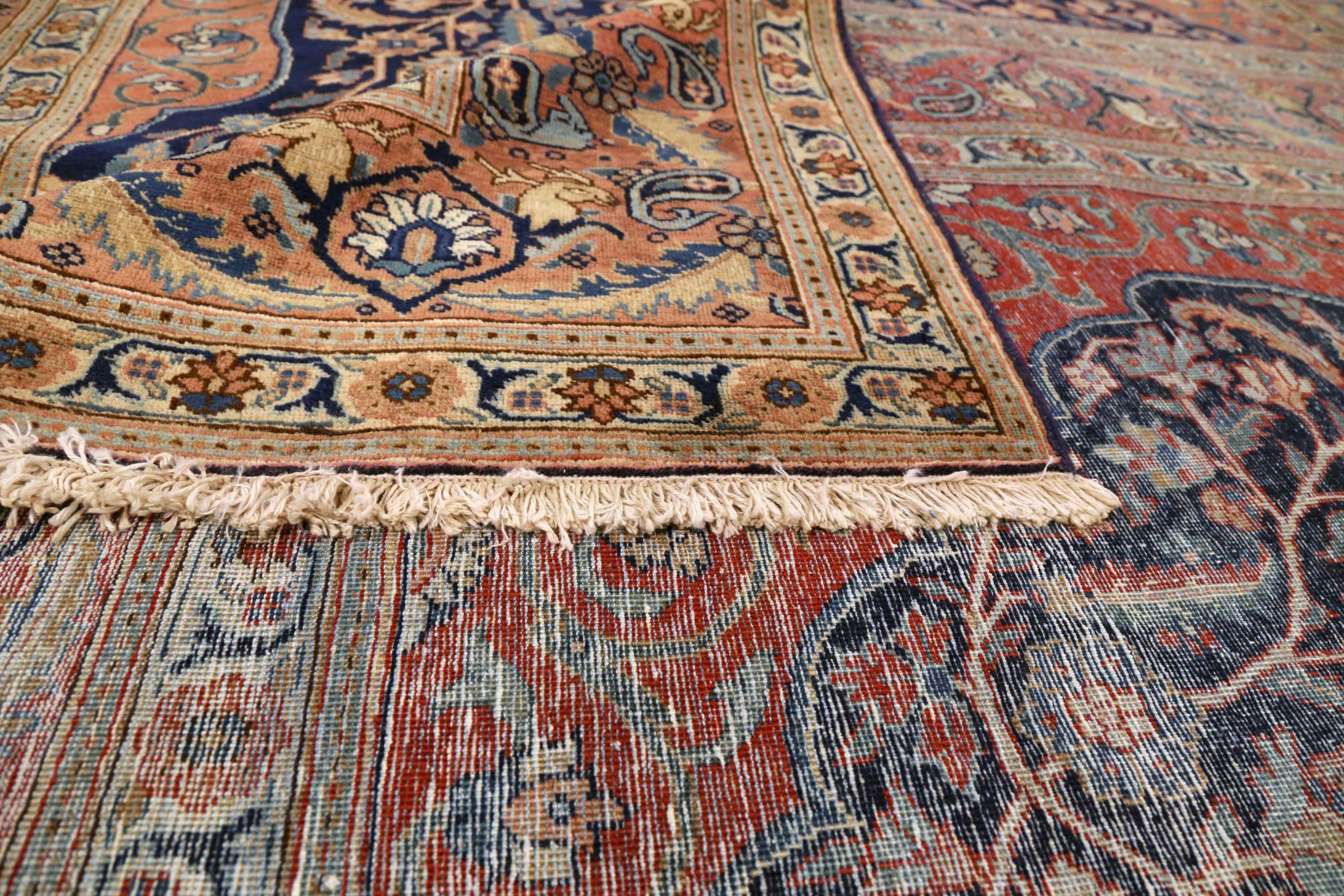 Persische Täbris-Teppiche - Wolle Elfenbein Marineblau Blau Rot Design - 75138 im Zustand „Hervorragend“ im Angebot in Dallas, TX