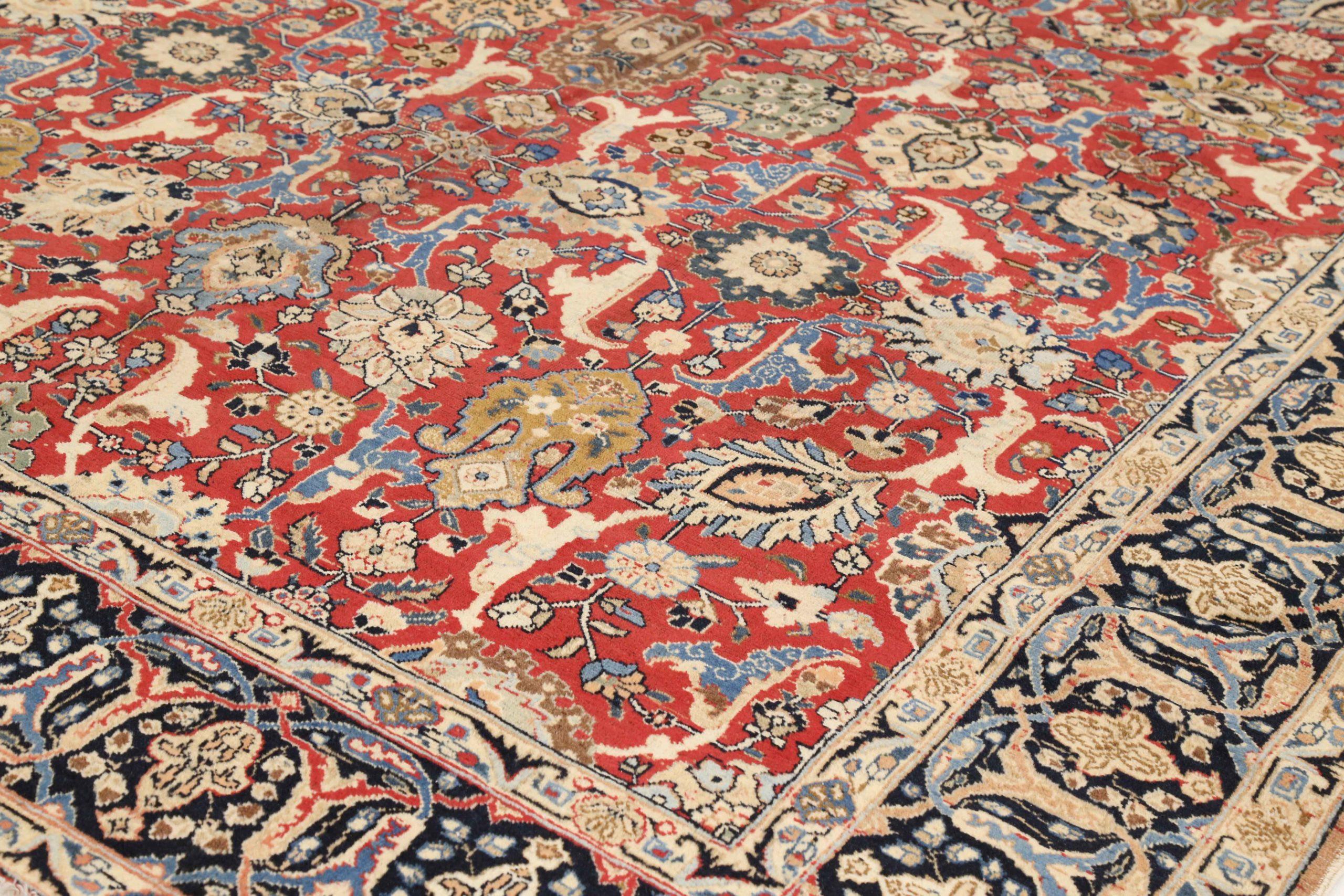Alfombras Persas Tabriz - Lana Marfil Azul Marino Diseño Rojo - 75211 Asiático en venta