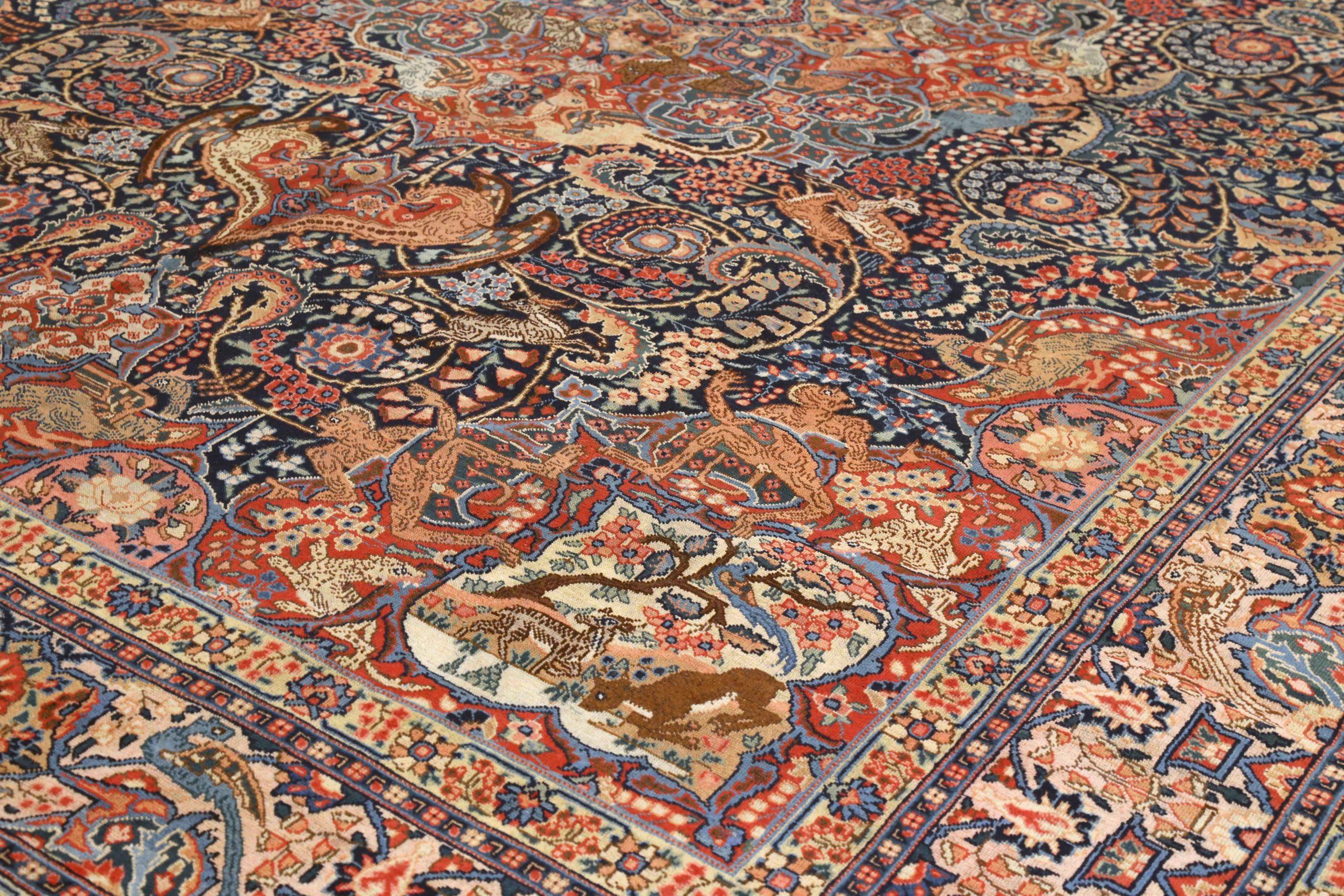 Alfombras Persas Tabriz Circa 1880 - Lana Marfil Azul Marino Diseño Rojo - 75234 Asiático en venta