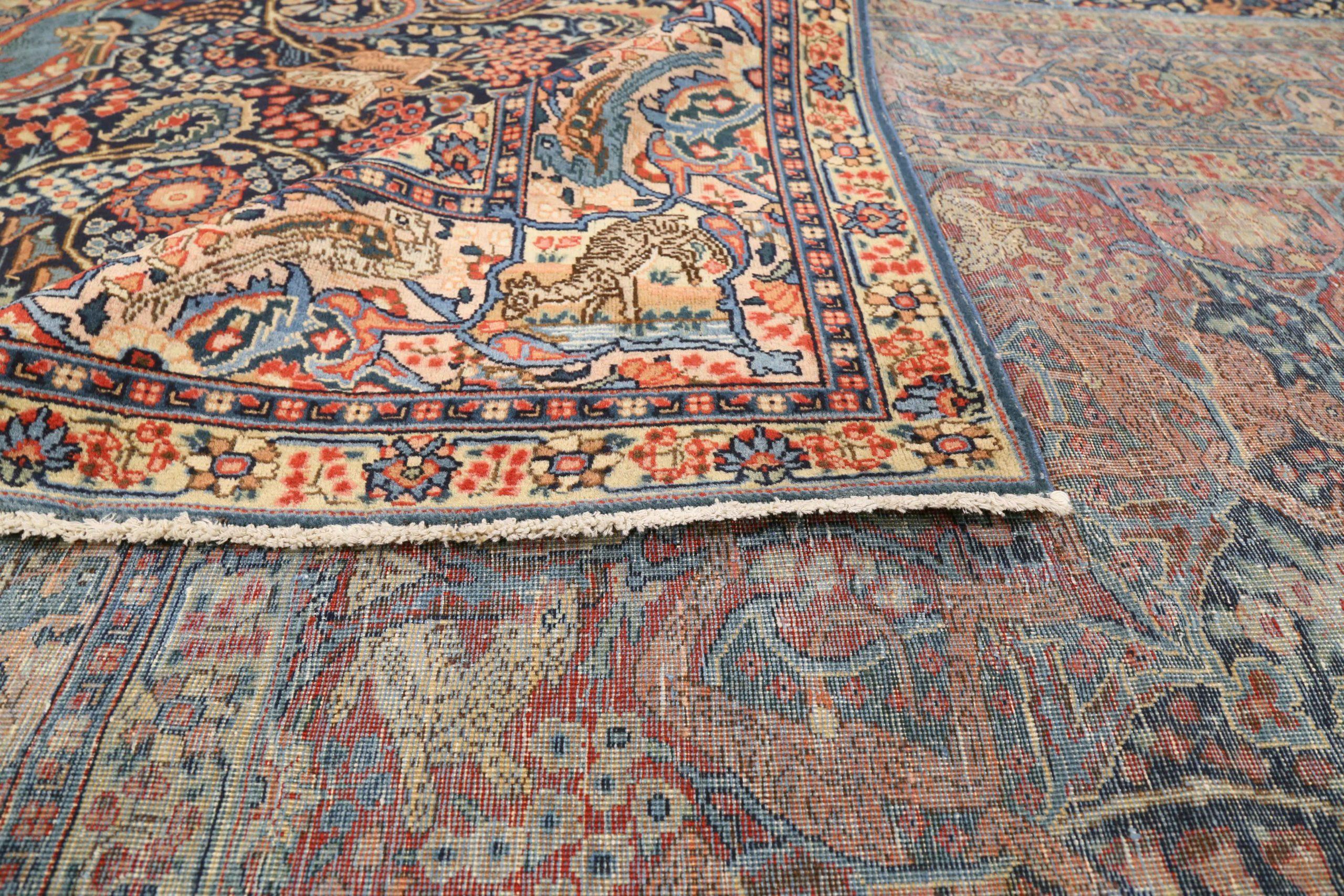 Alfombras Persas Tabriz Circa 1880 - Lana Marfil Azul Marino Diseño Rojo - 75234 en Excelente estado para la venta en Dallas, TX
